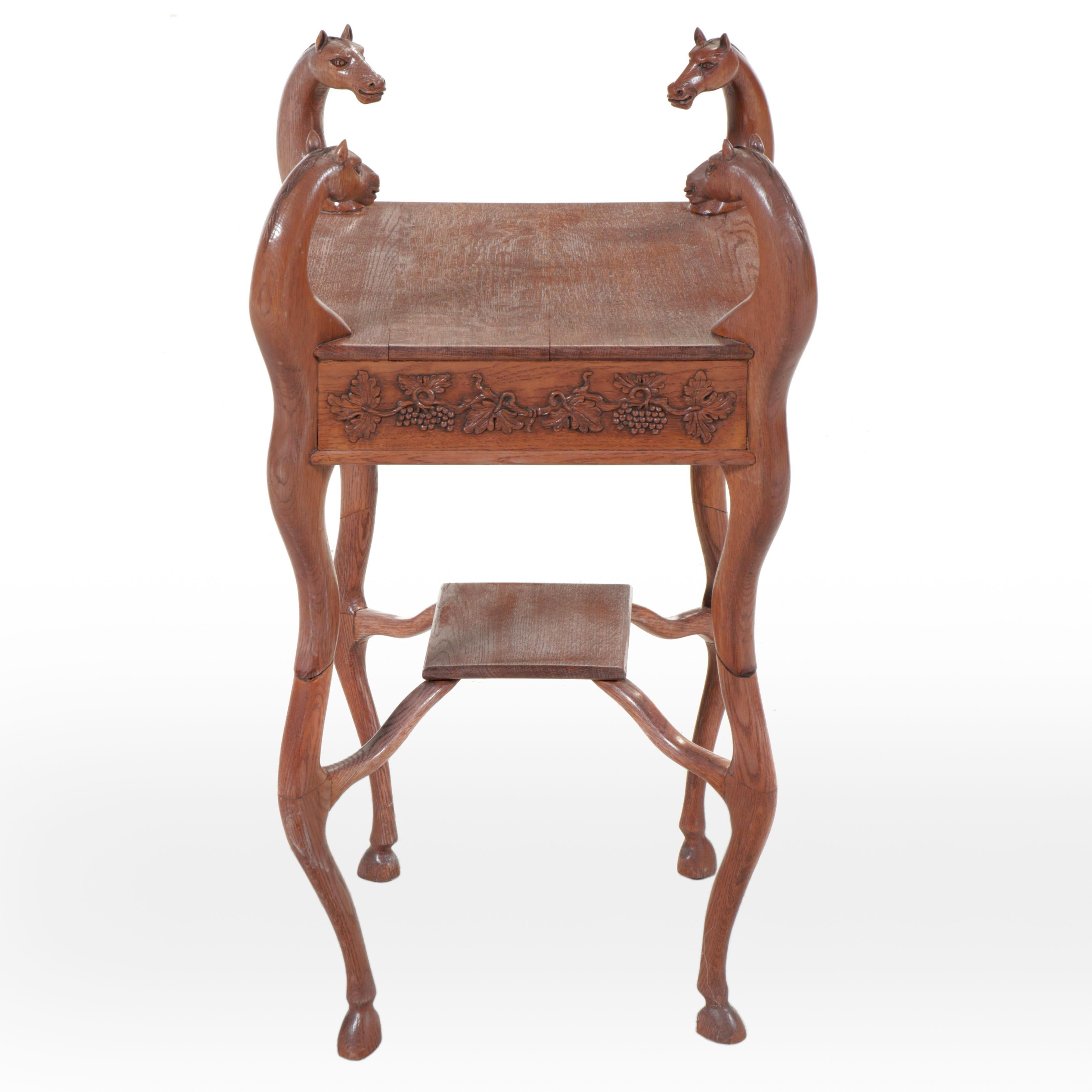 Carved Oak Horse Form Side Table, Mid to Late 20th Century