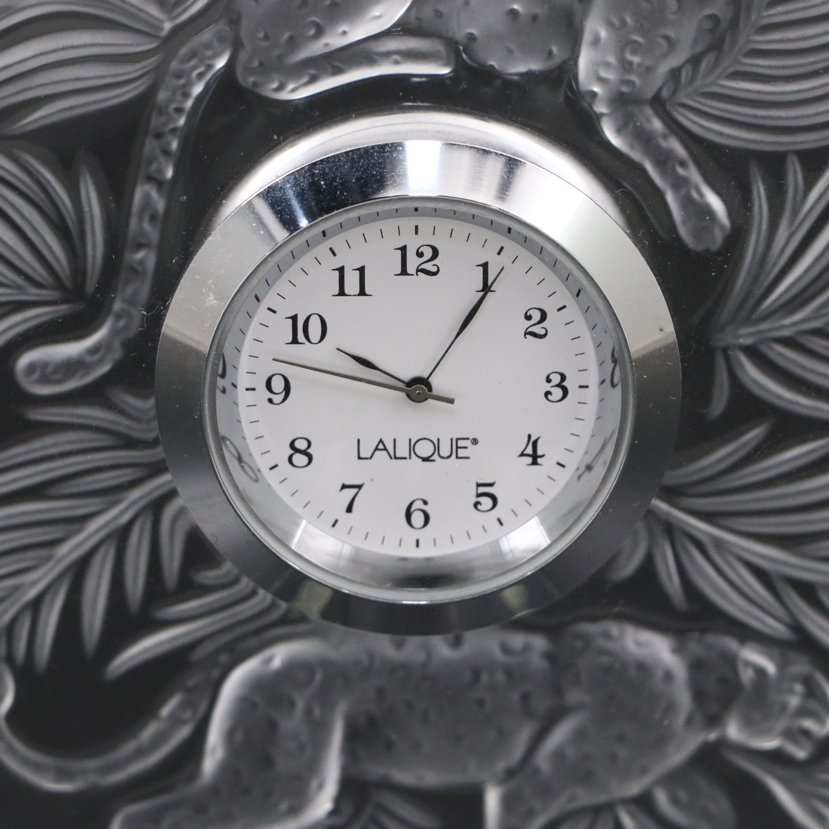 Lalique "Jungle" Frosted and Clear Crystal Clock