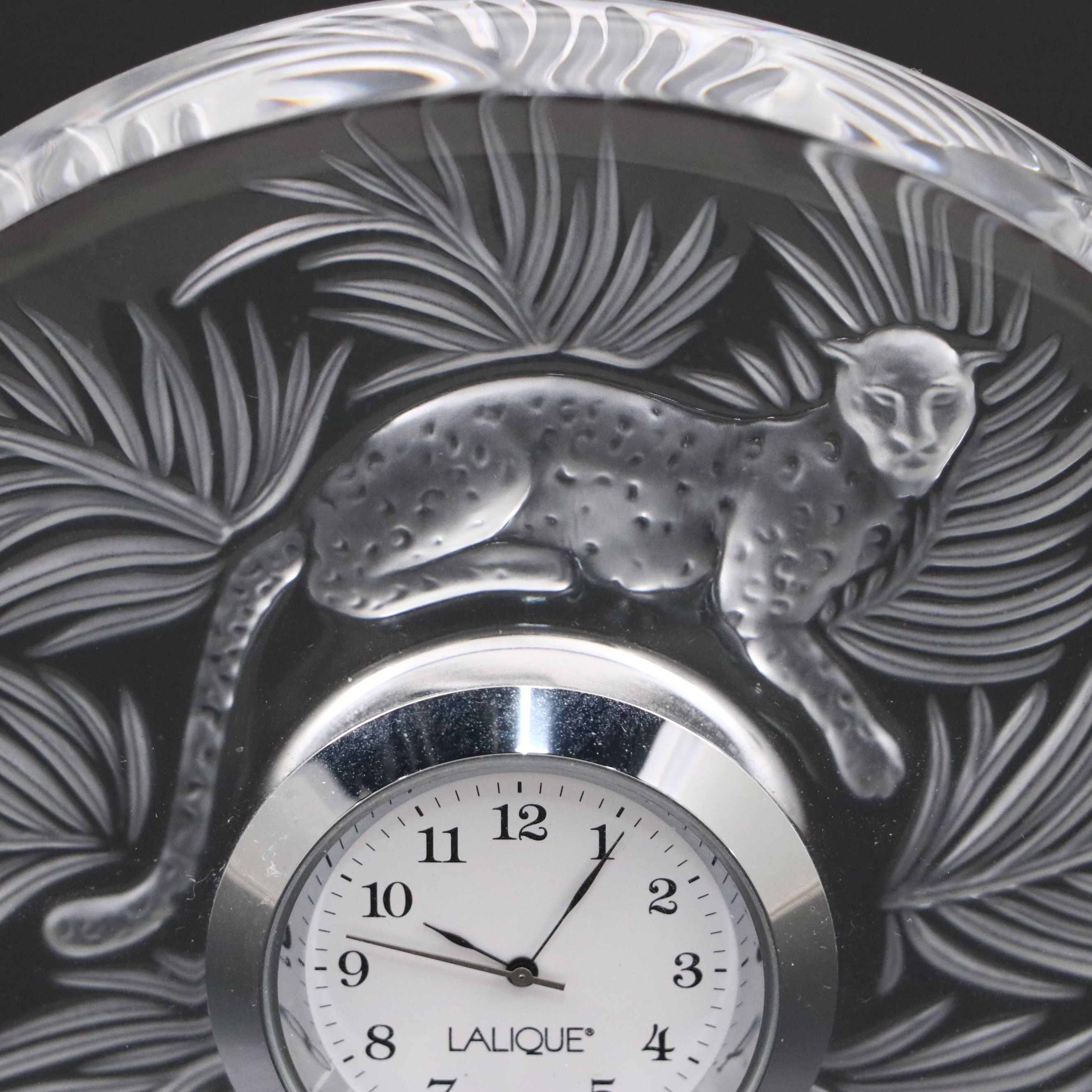 Lalique "Jungle" Frosted and Clear Crystal Clock