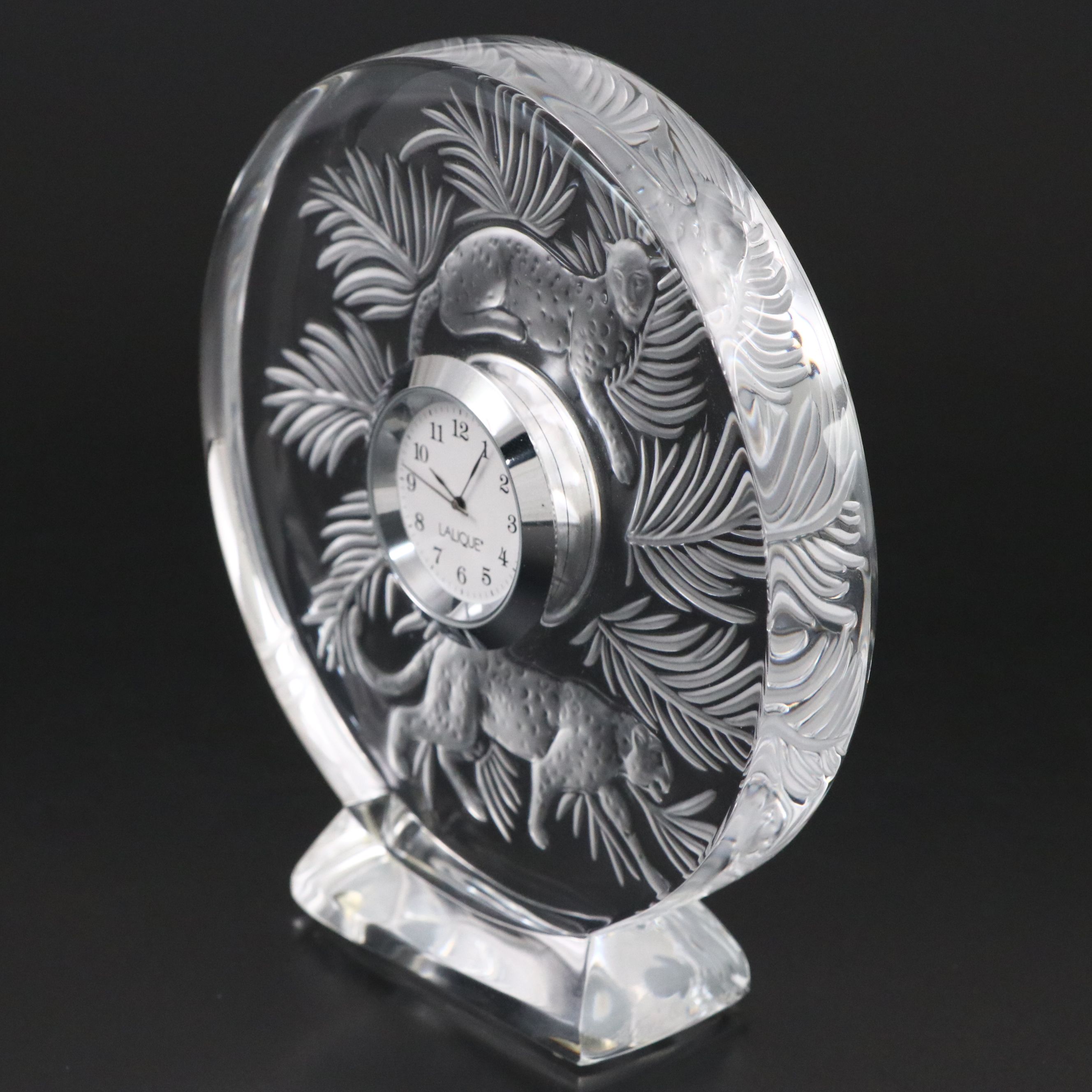 Lalique "Jungle" Frosted and Clear Crystal Clock