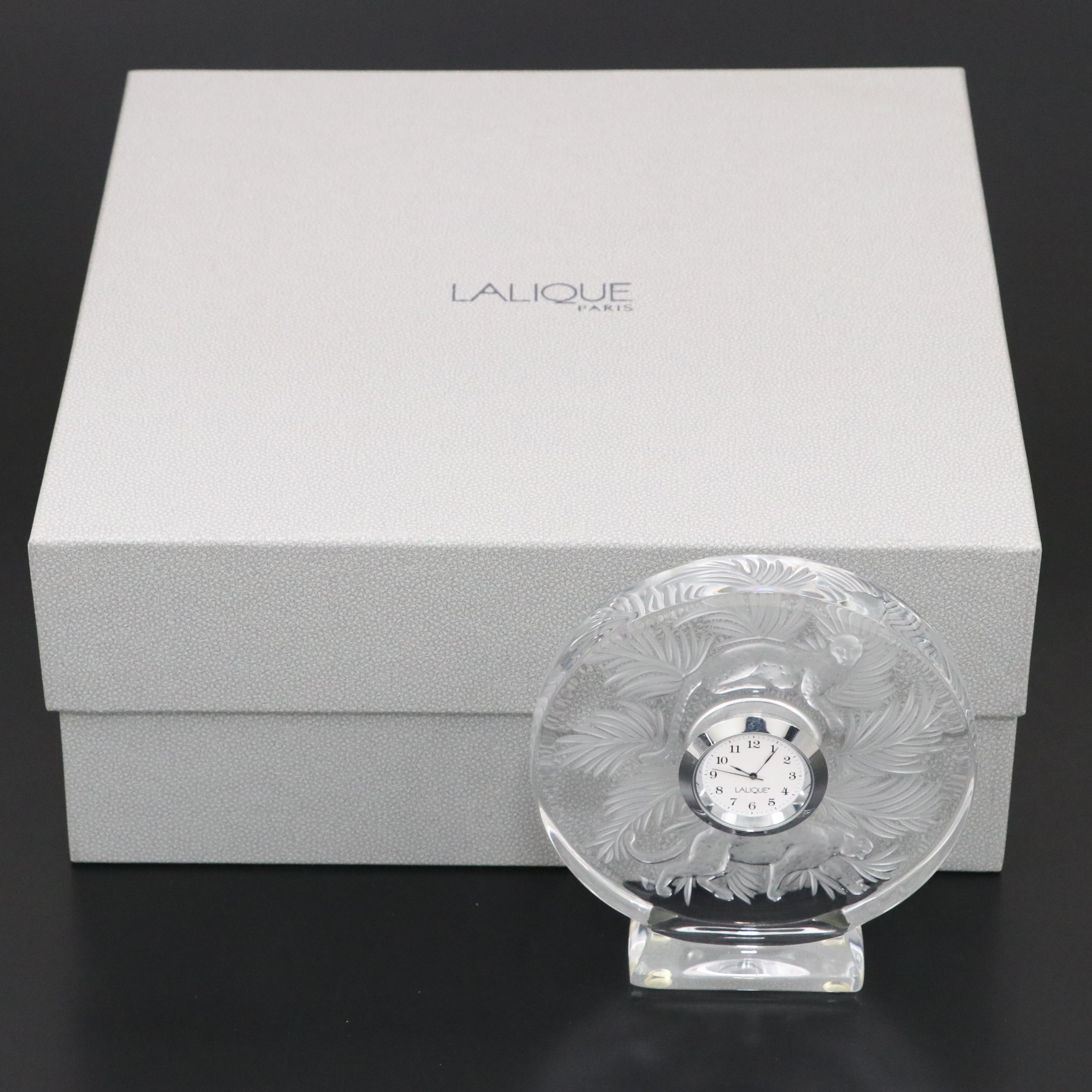 Lalique "Jungle" Frosted and Clear Crystal Clock