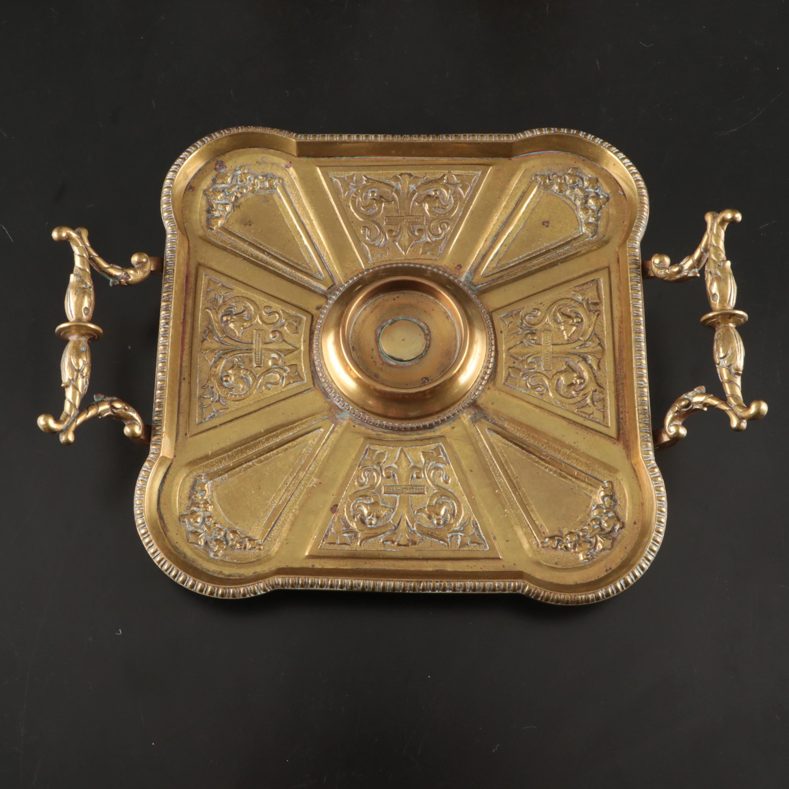 Brass Stag Bookends with French Style Brass Candle Holder Tray