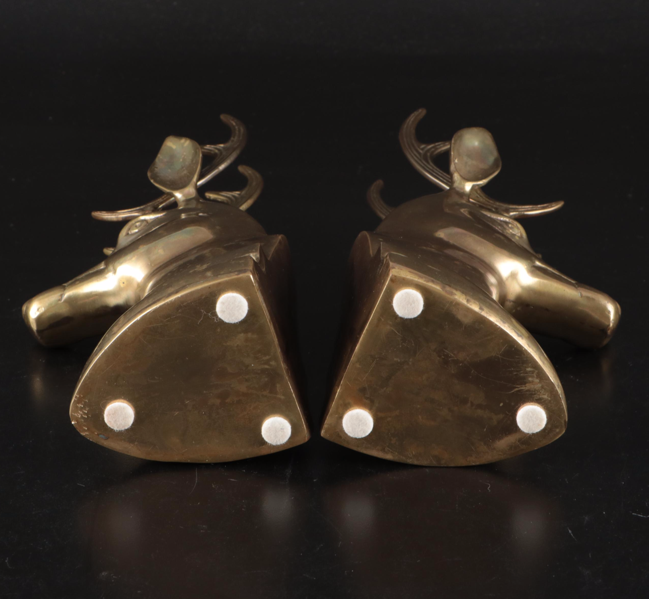 Brass Stag Bookends with French Style Brass Candle Holder Tray