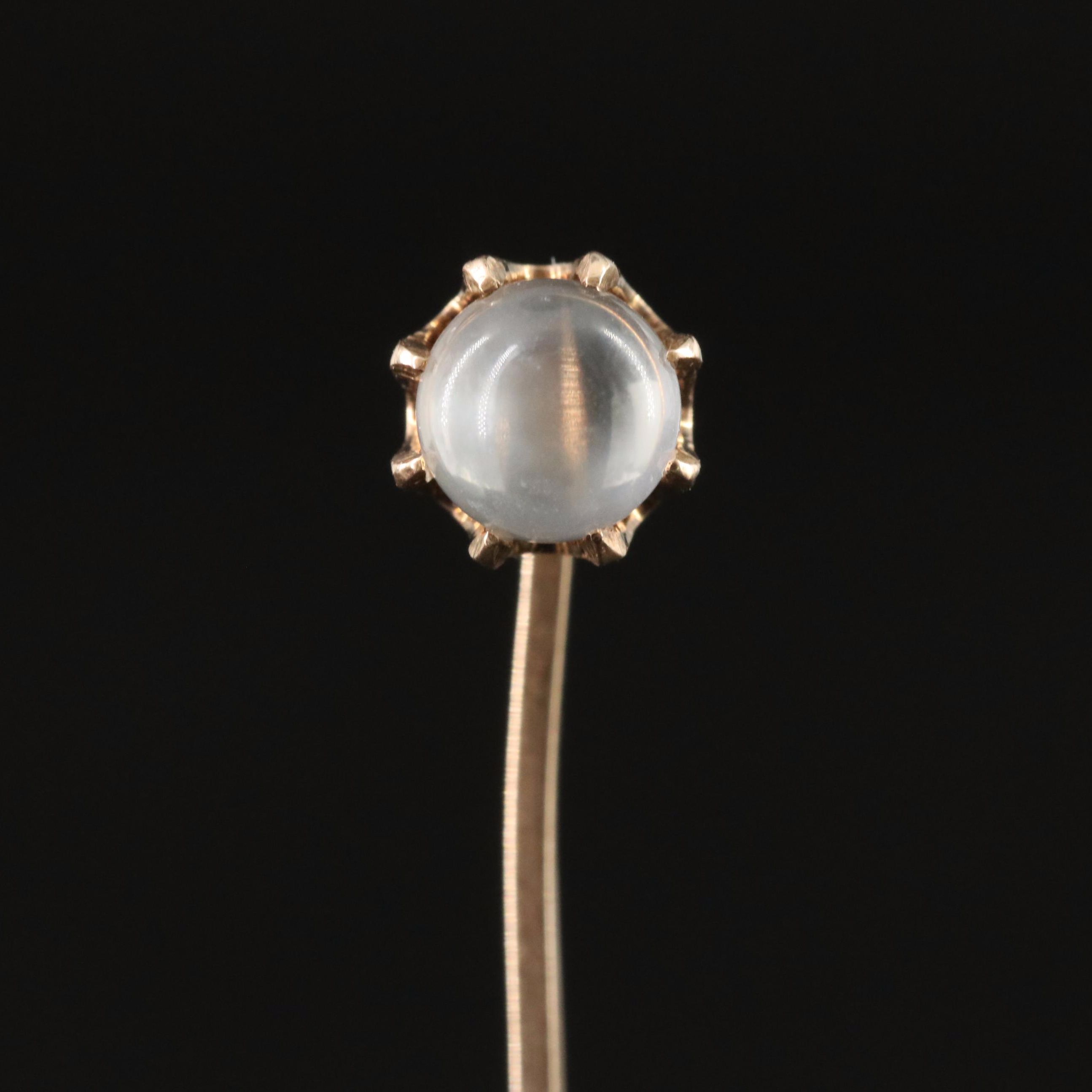 Antique 14K Rose Gold Moonstone Stem Pin