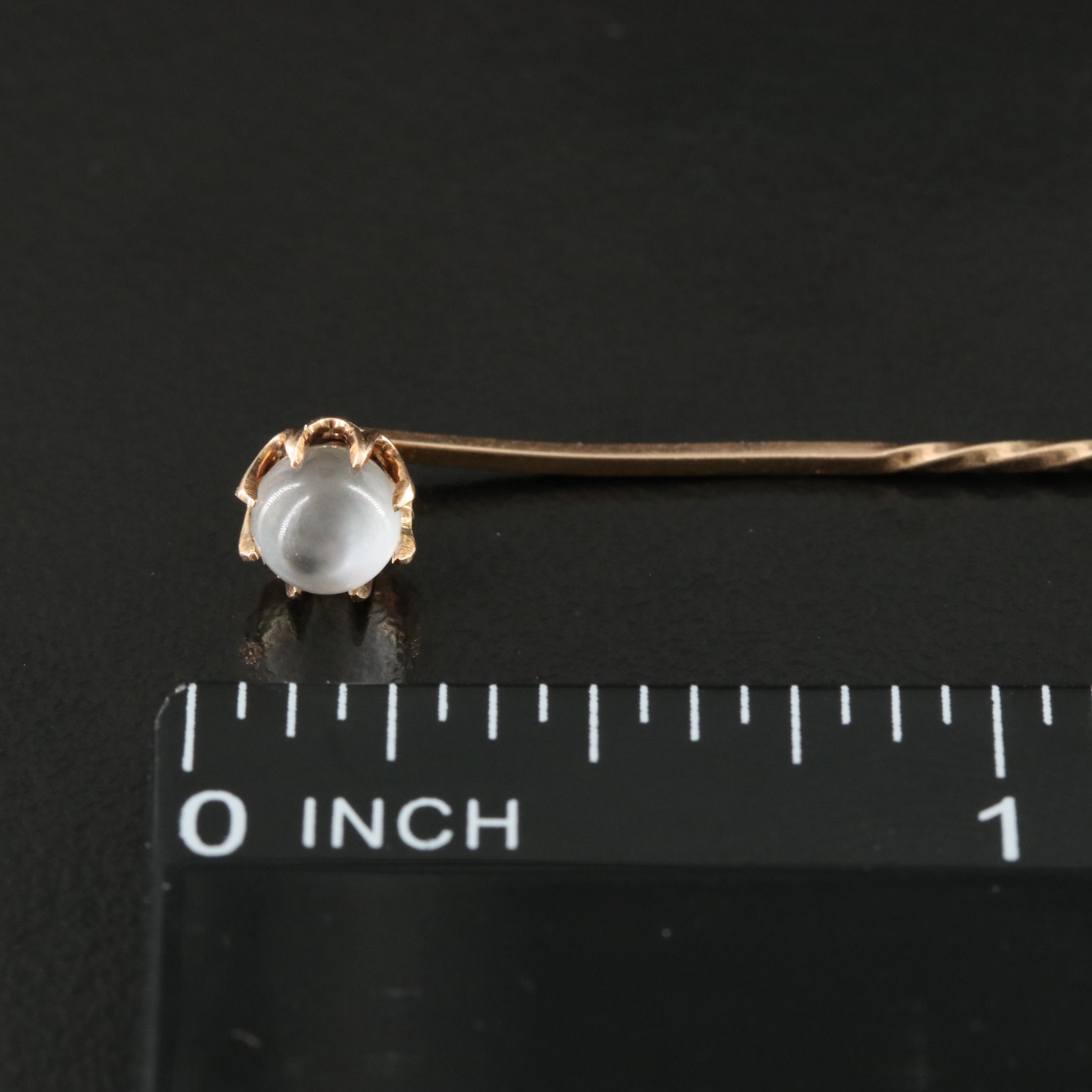 Antique 14K Rose Gold Moonstone Stem Pin
