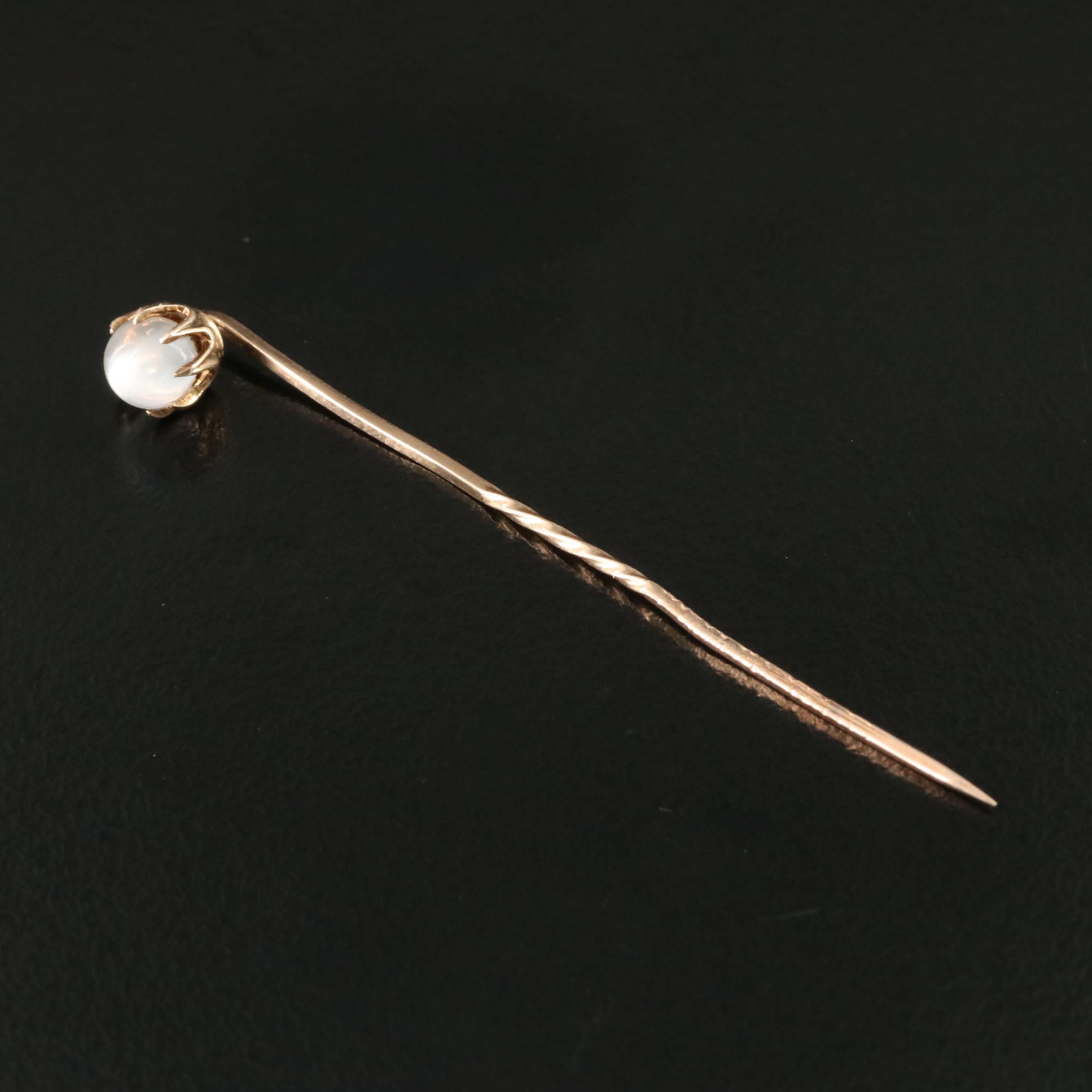 Antique 14K Rose Gold Moonstone Stem Pin