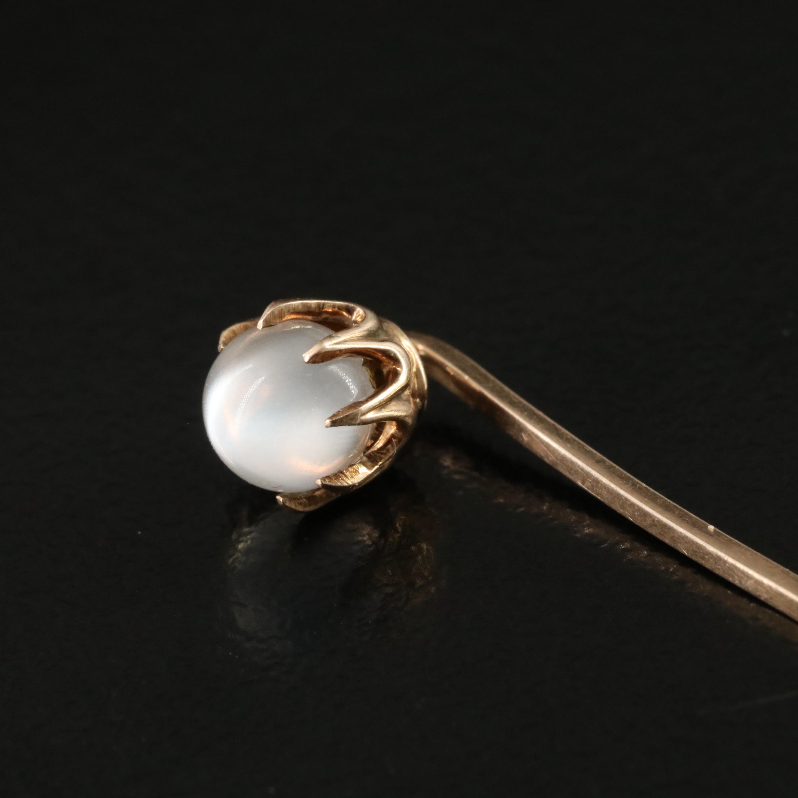Antique 14K Rose Gold Moonstone Stem Pin