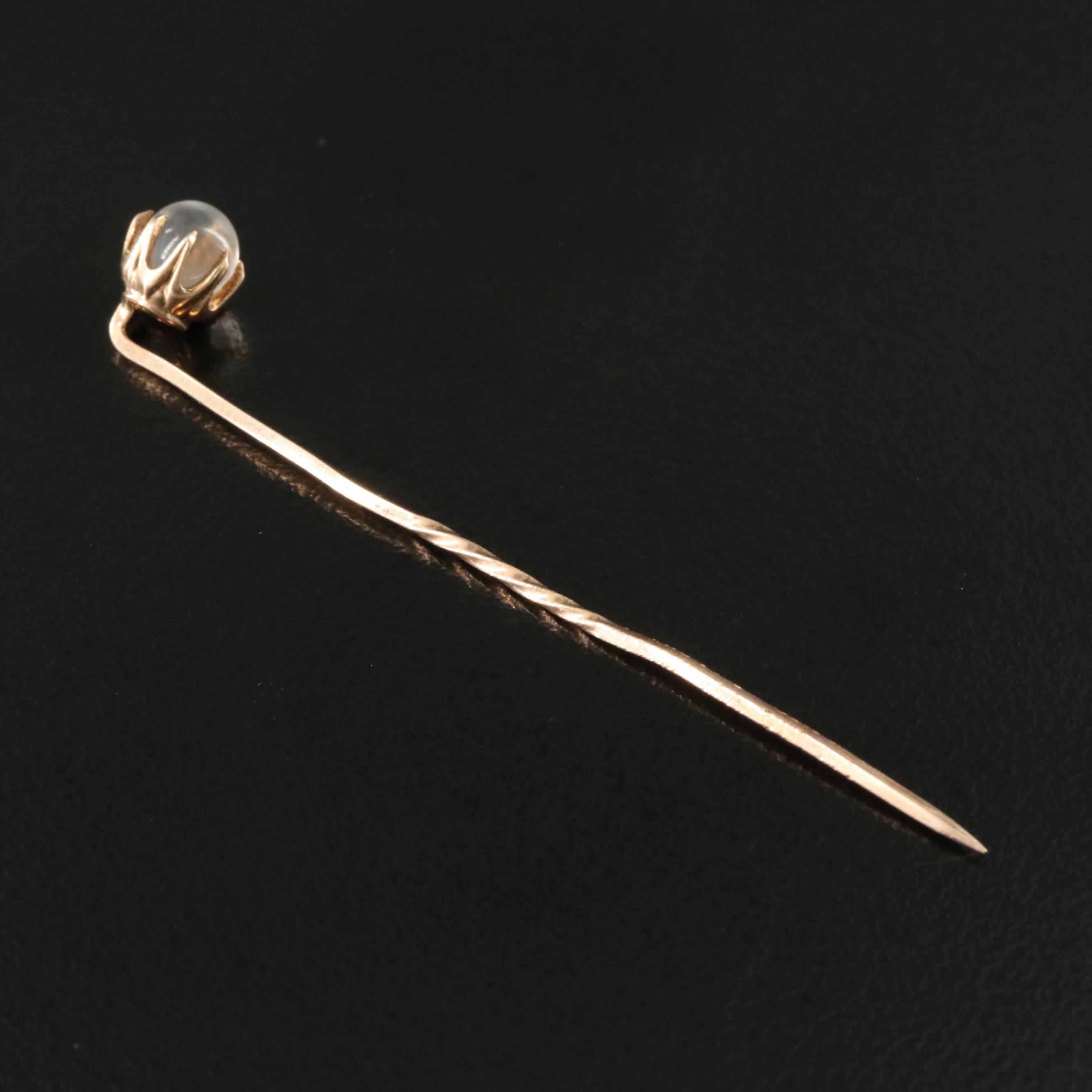 Antique 14K Rose Gold Moonstone Stem Pin