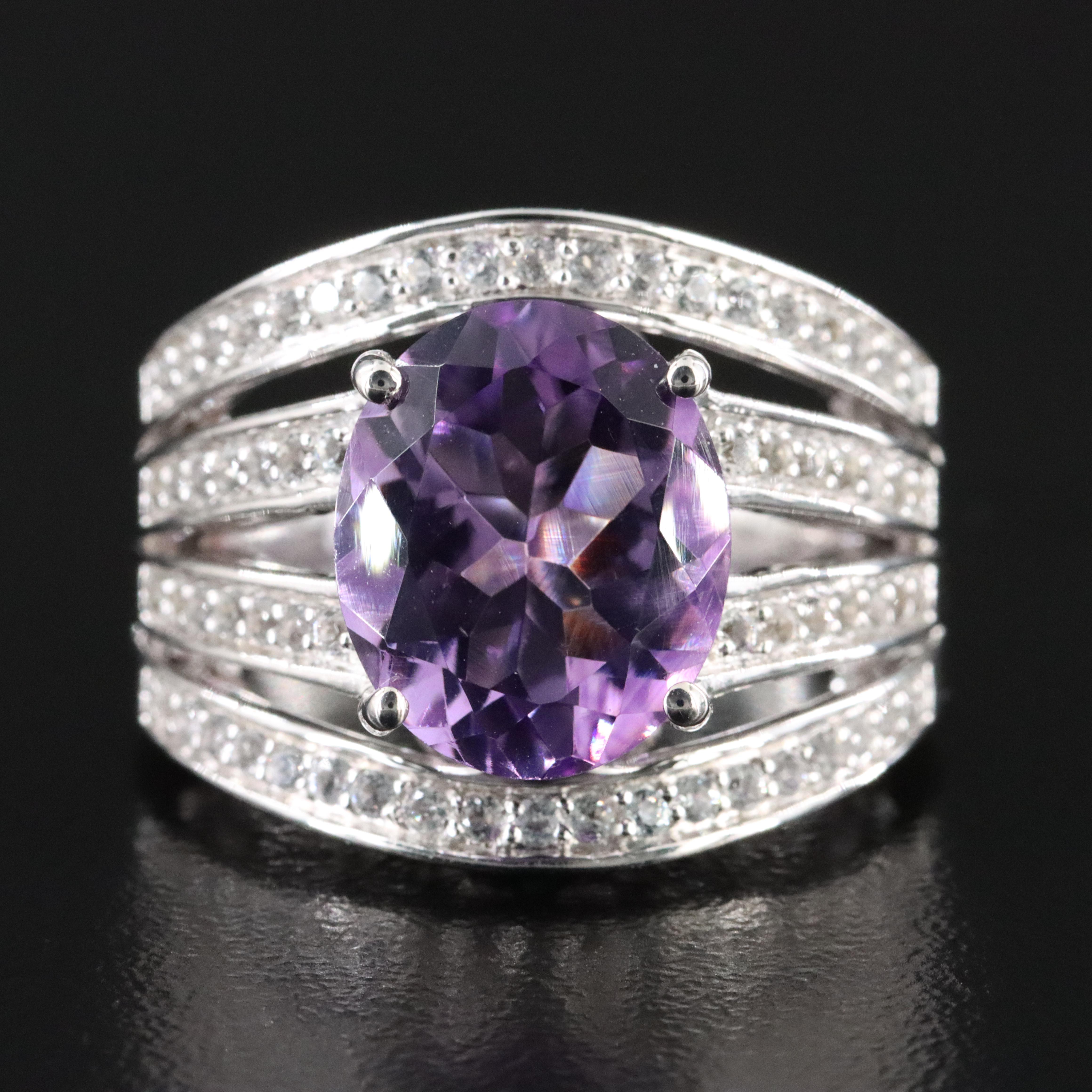 Sterling Amethyst and White Topaz Ring