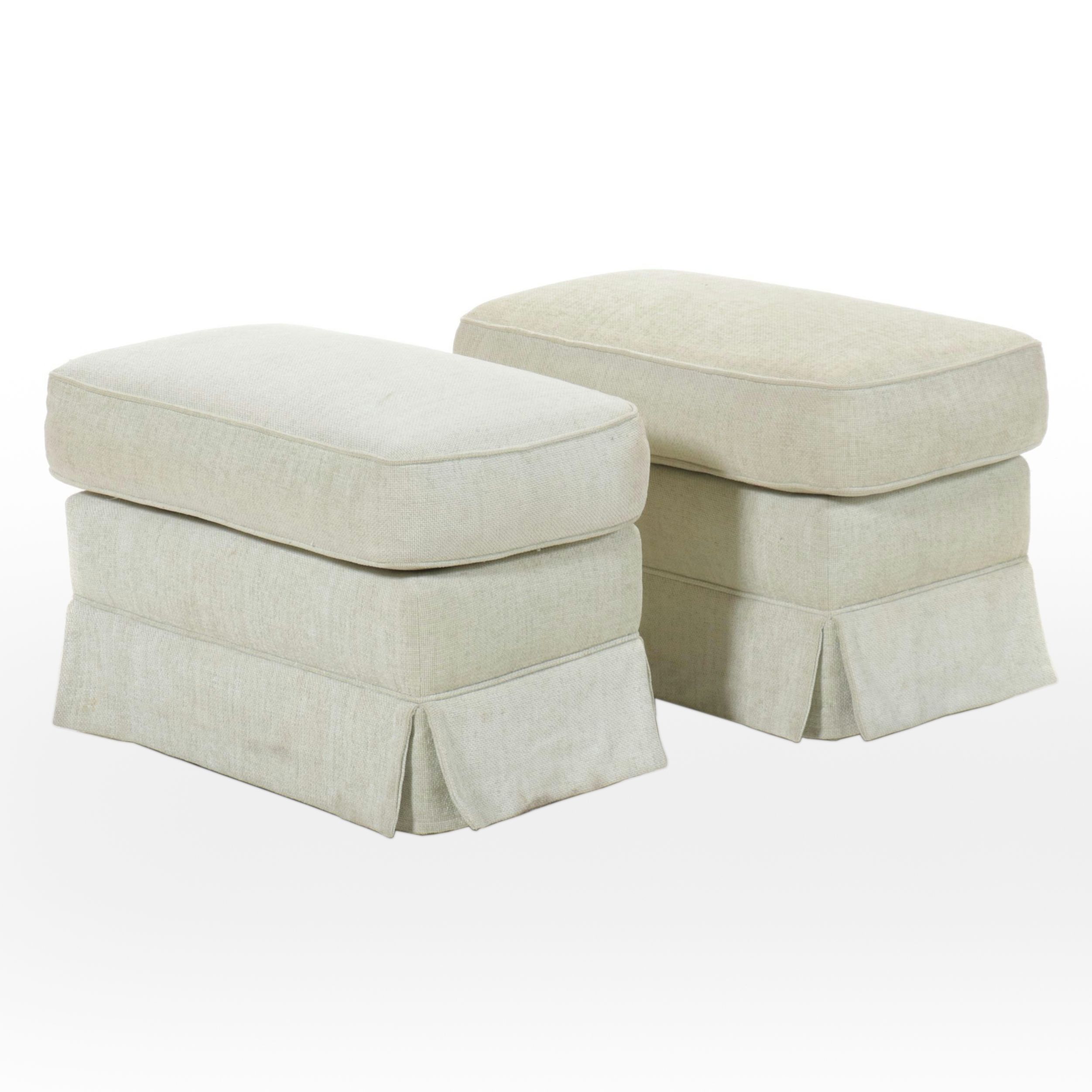 Pair of Green Chenille Covered Storage Ottomans on Casters