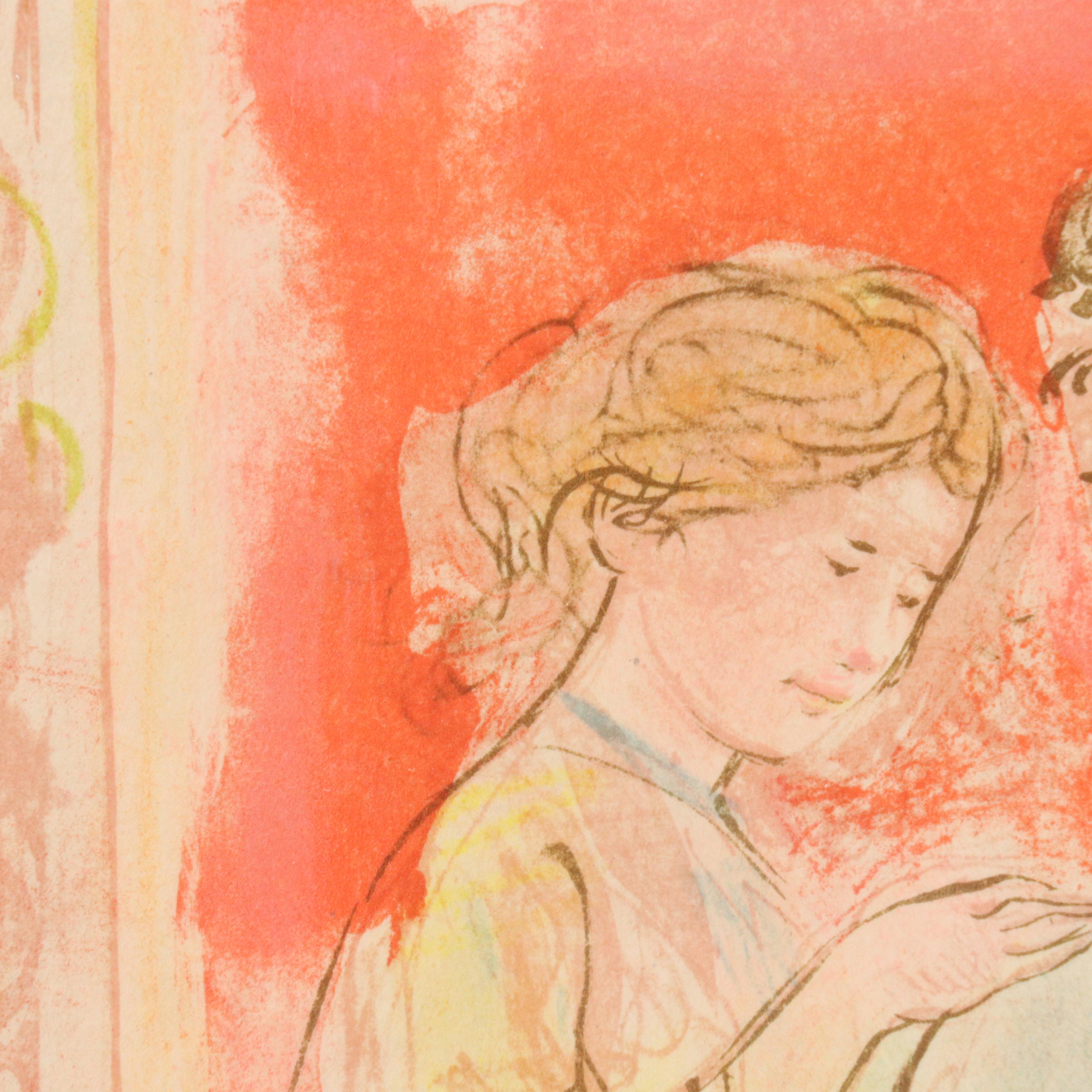 Edna "Hibel" Plotkin Figural Lithograph, Late 20th Century