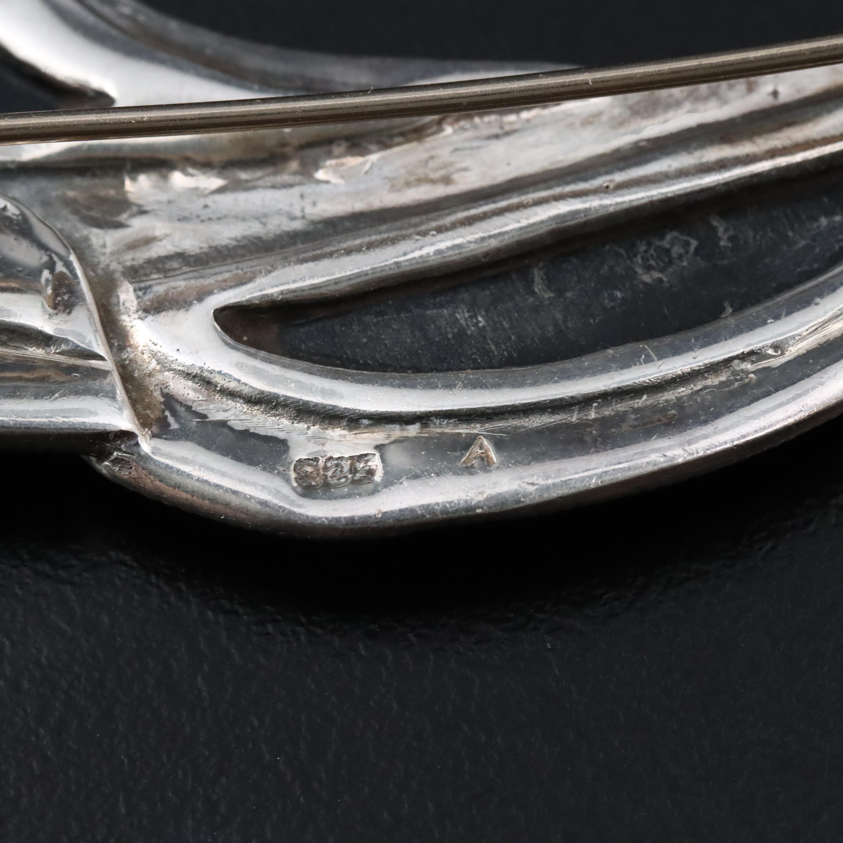 Sterling Black Onyx and Marcasite Brooch