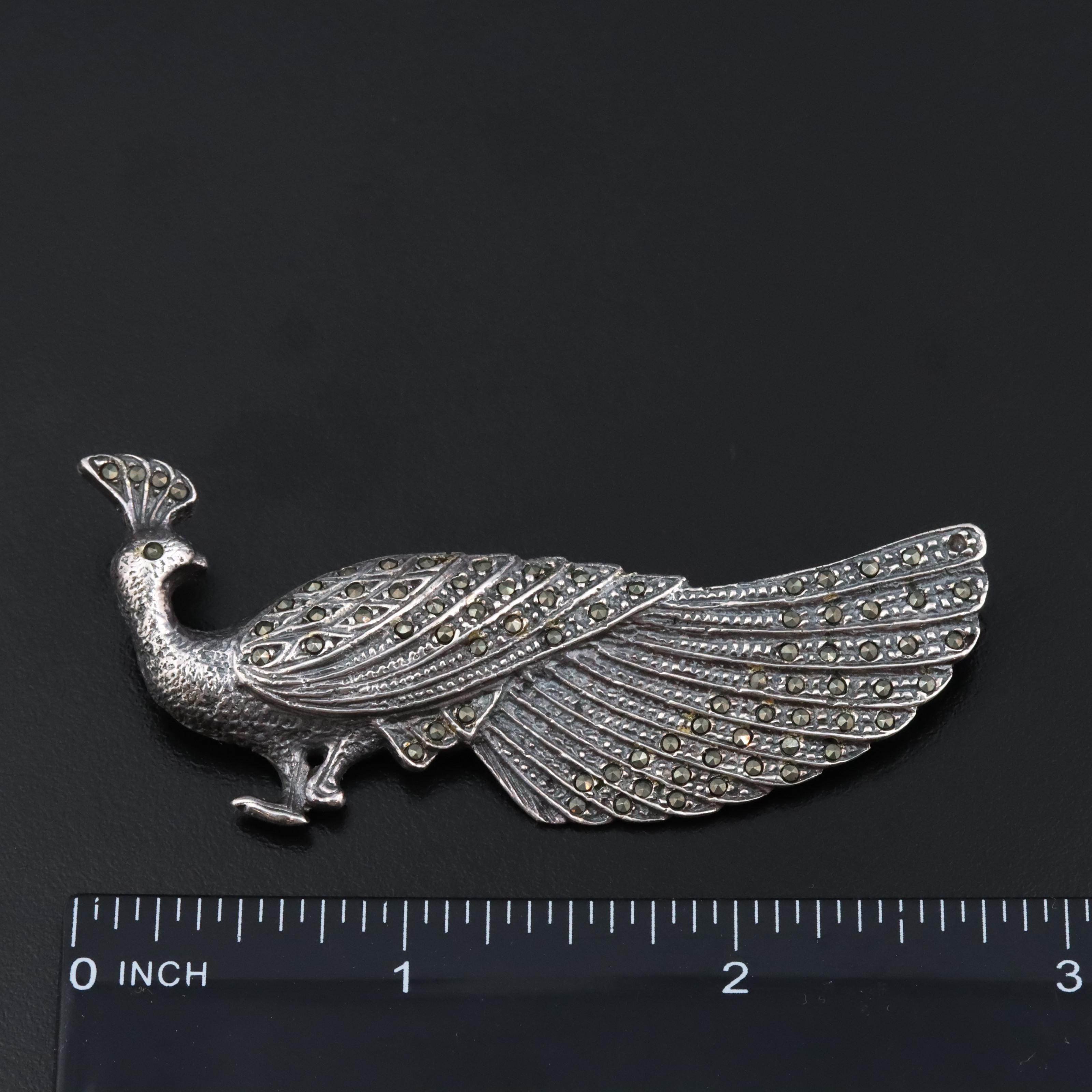 Sterling Marcasite Peacock Brooch