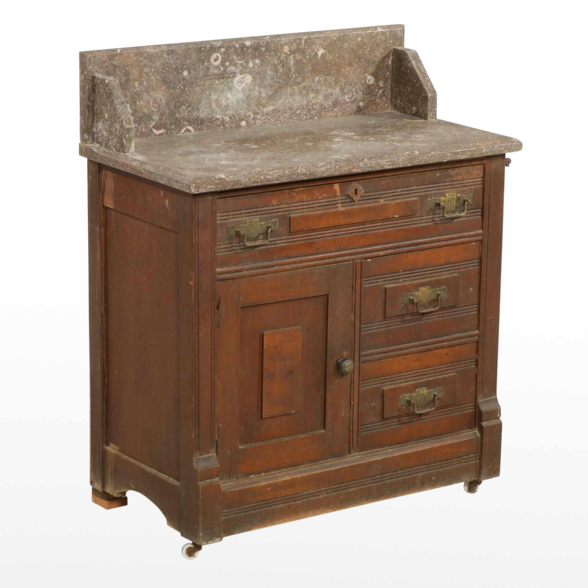 American Aesthetic Walnut Washstand with Marble Top