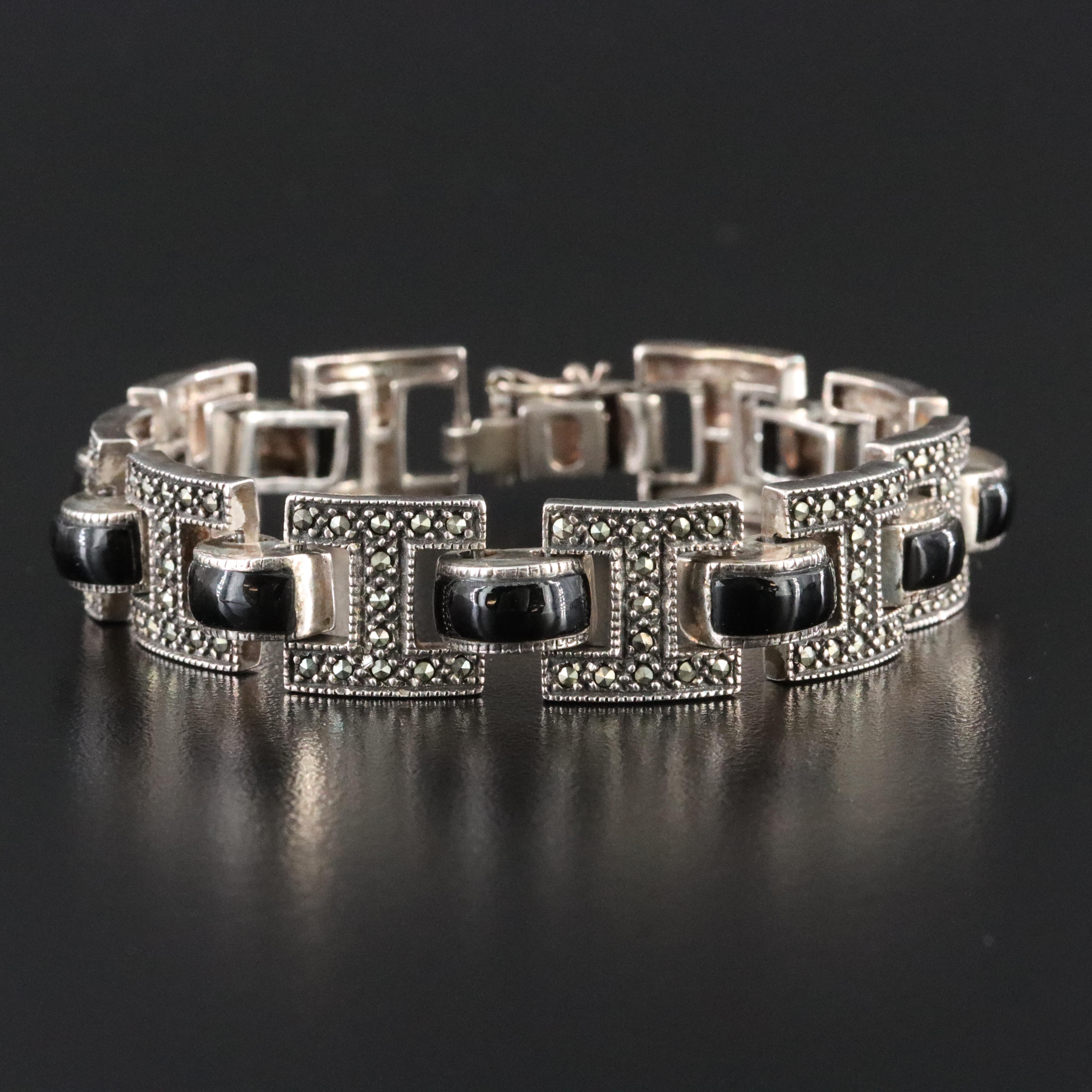 Sterling Black Onyx and Marcasite Bracelet