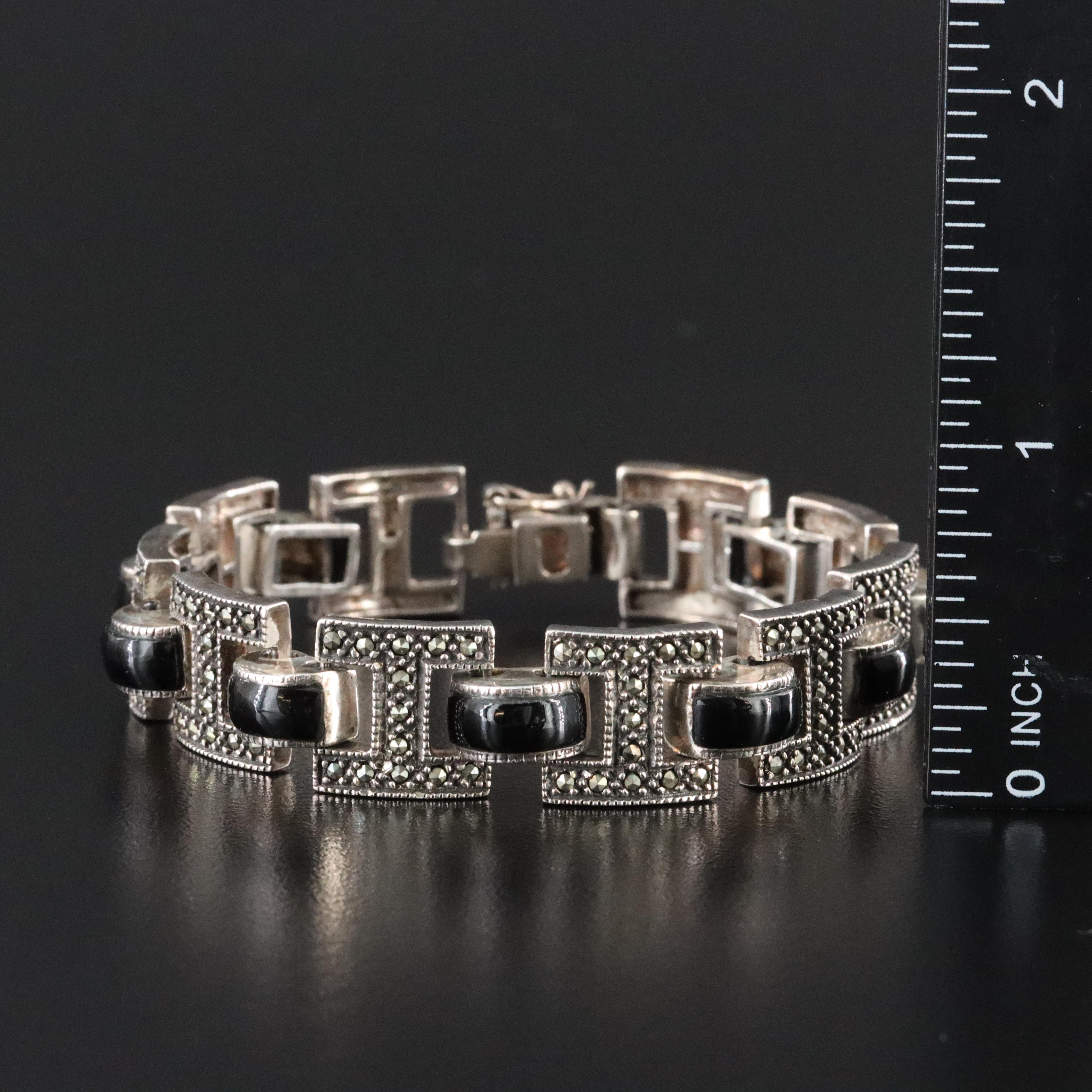 Sterling Black Onyx and Marcasite Bracelet