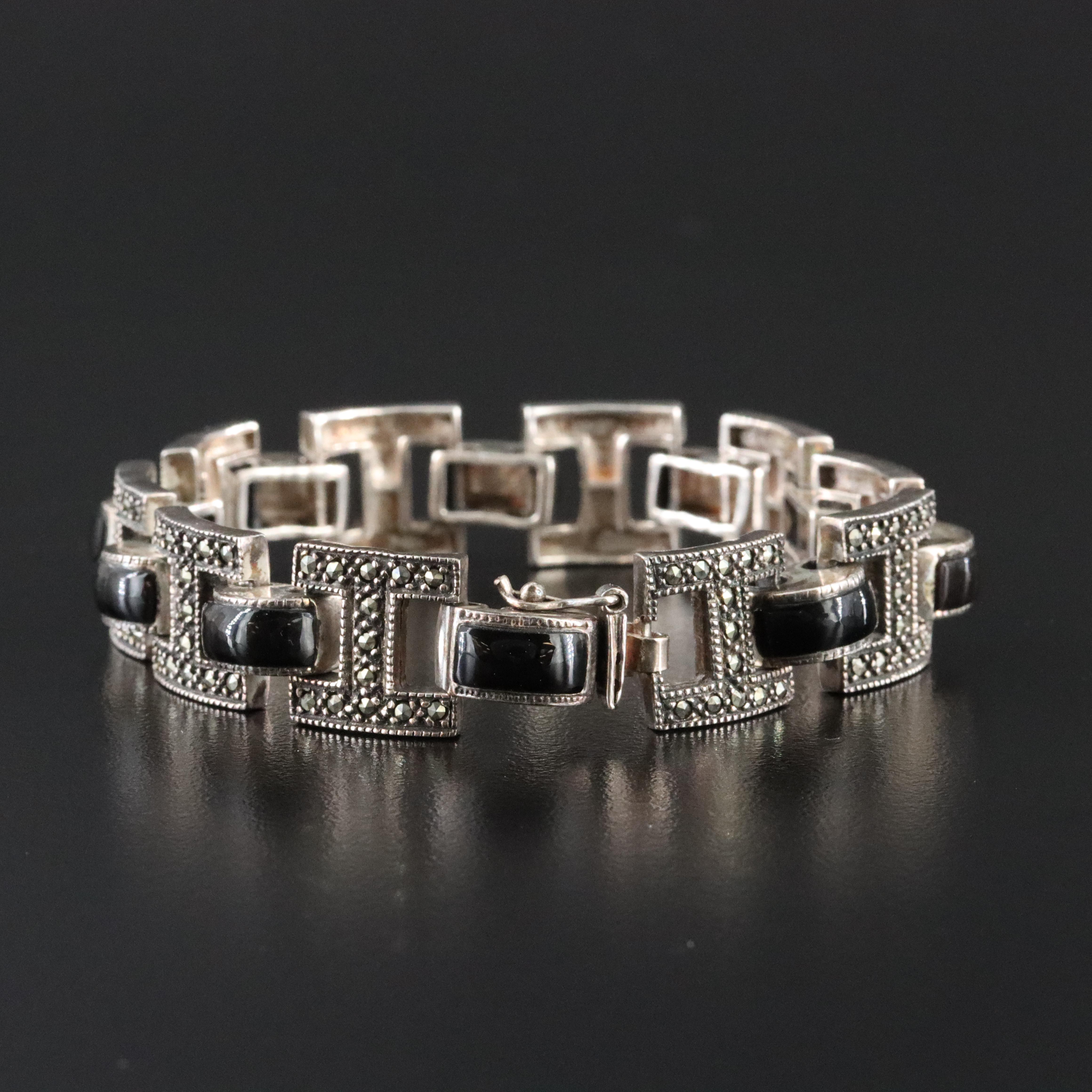Sterling Black Onyx and Marcasite Bracelet