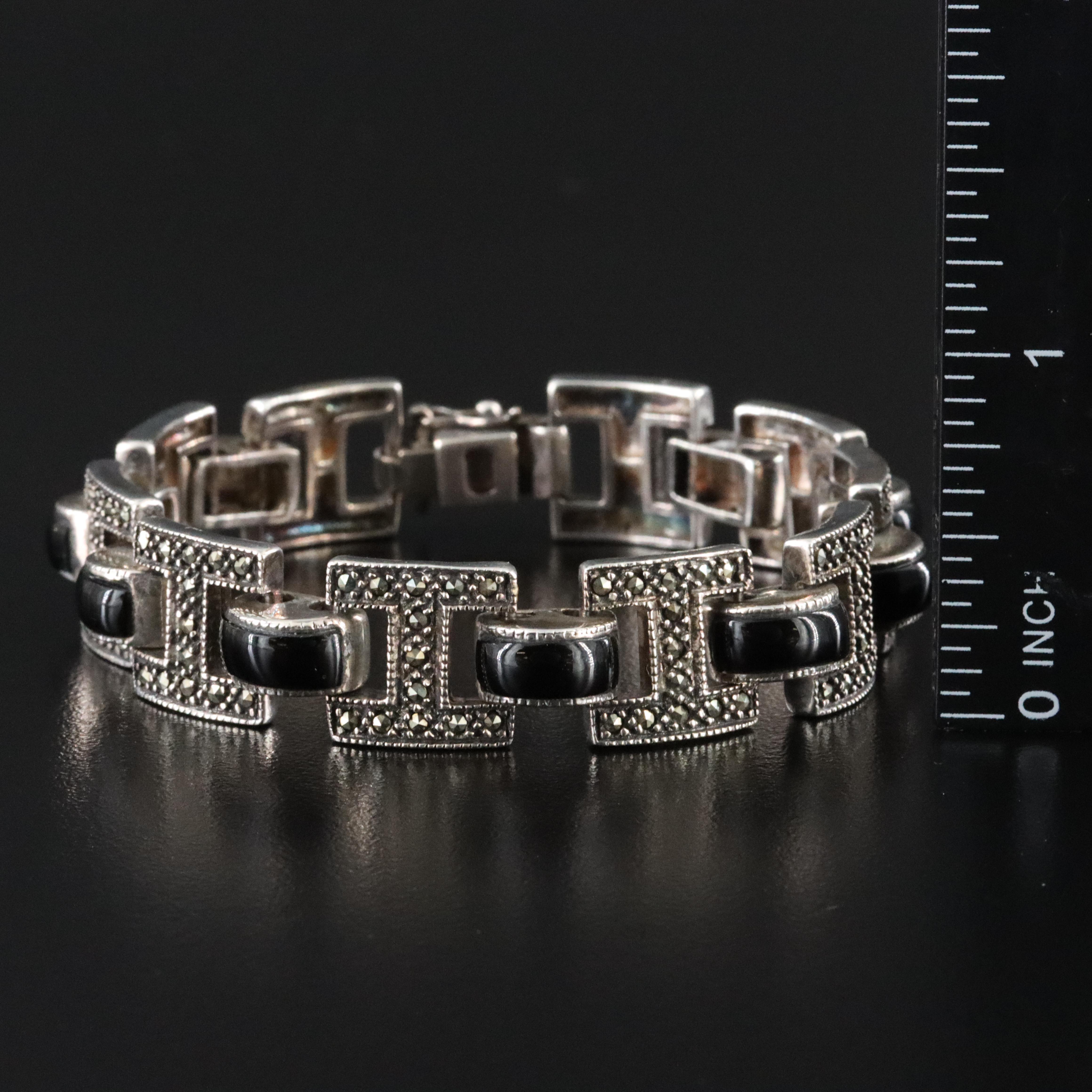 Sterling Black Onyx and Marcasite Bracelet