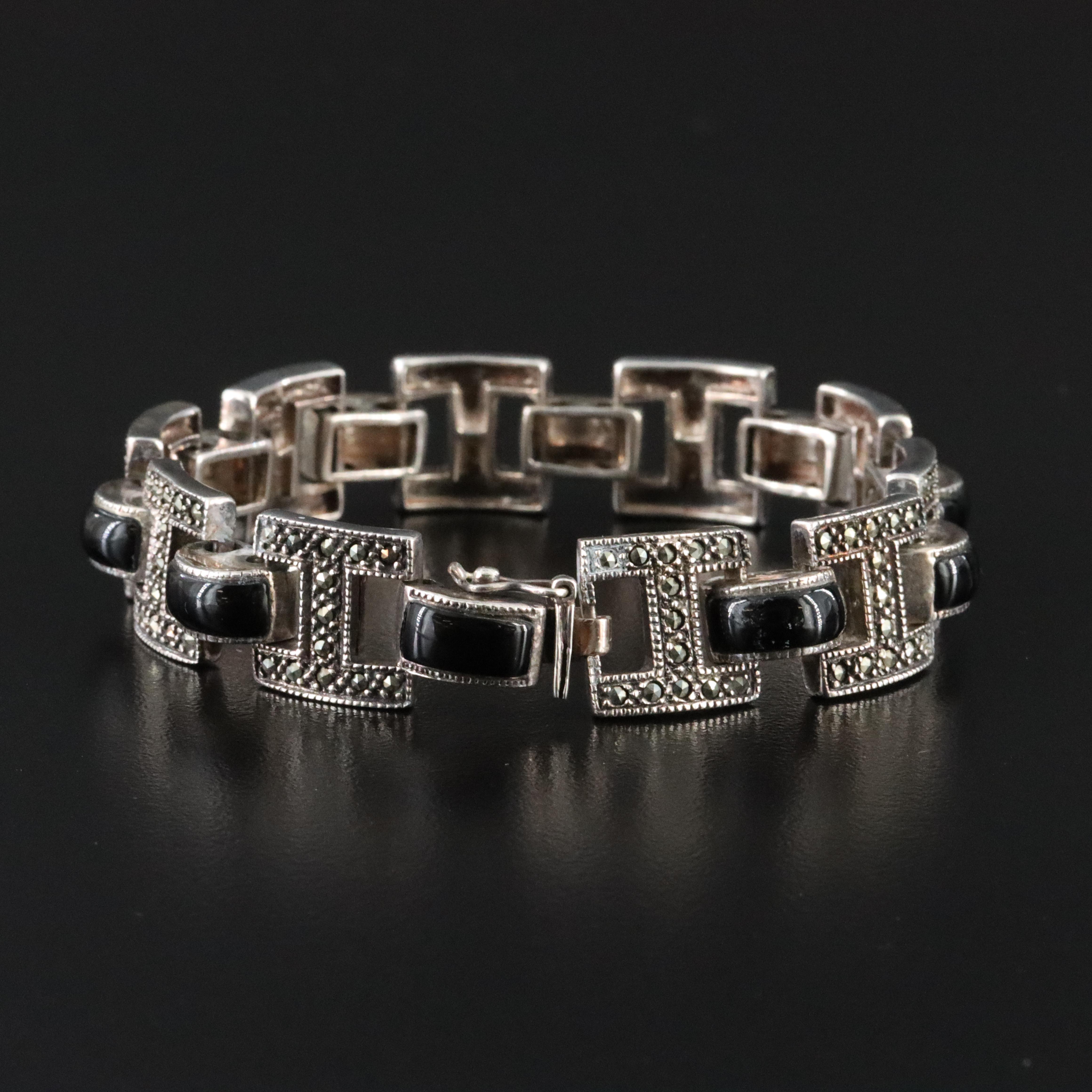 Sterling Black Onyx and Marcasite Bracelet
