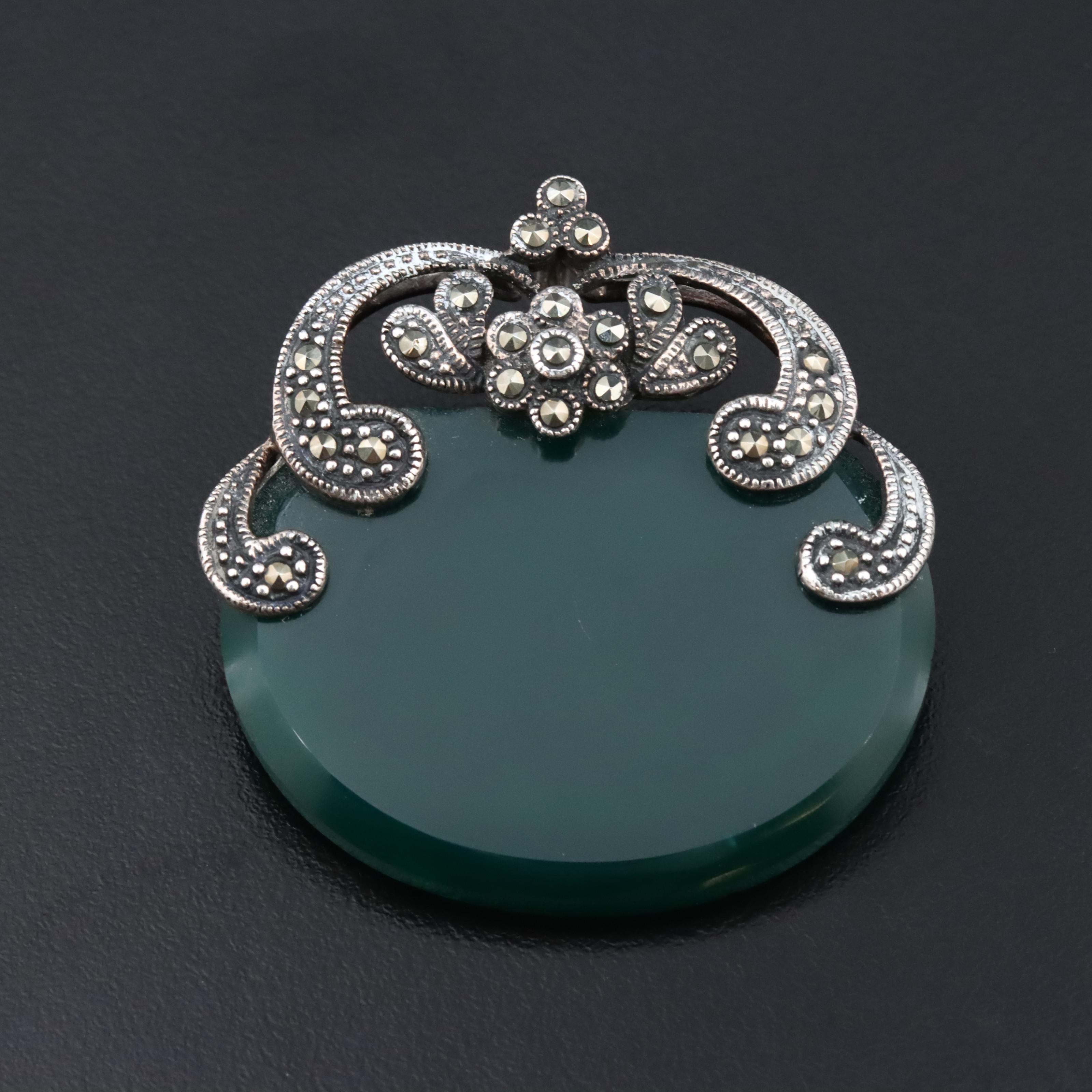 Sterling Chalcedony and Marcasite Converter Brooch