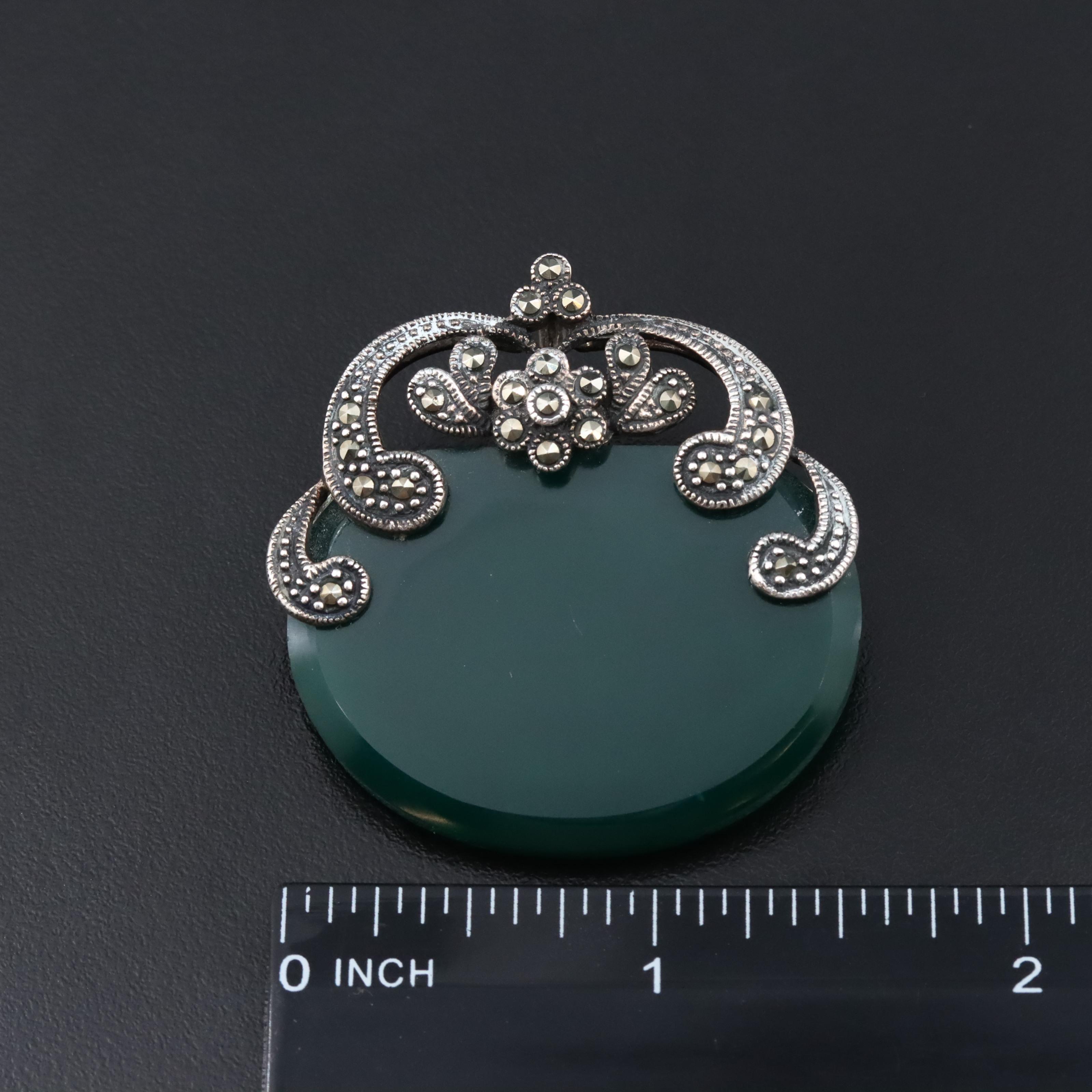 Sterling Chalcedony and Marcasite Converter Brooch