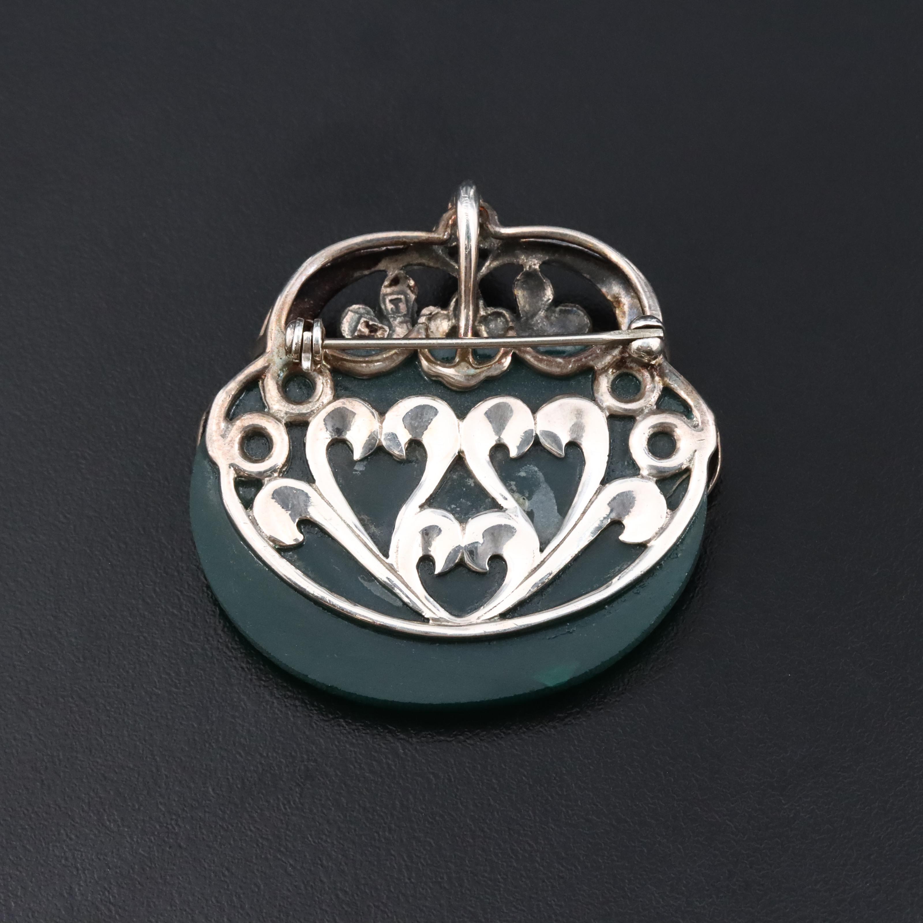 Sterling Chalcedony and Marcasite Converter Brooch
