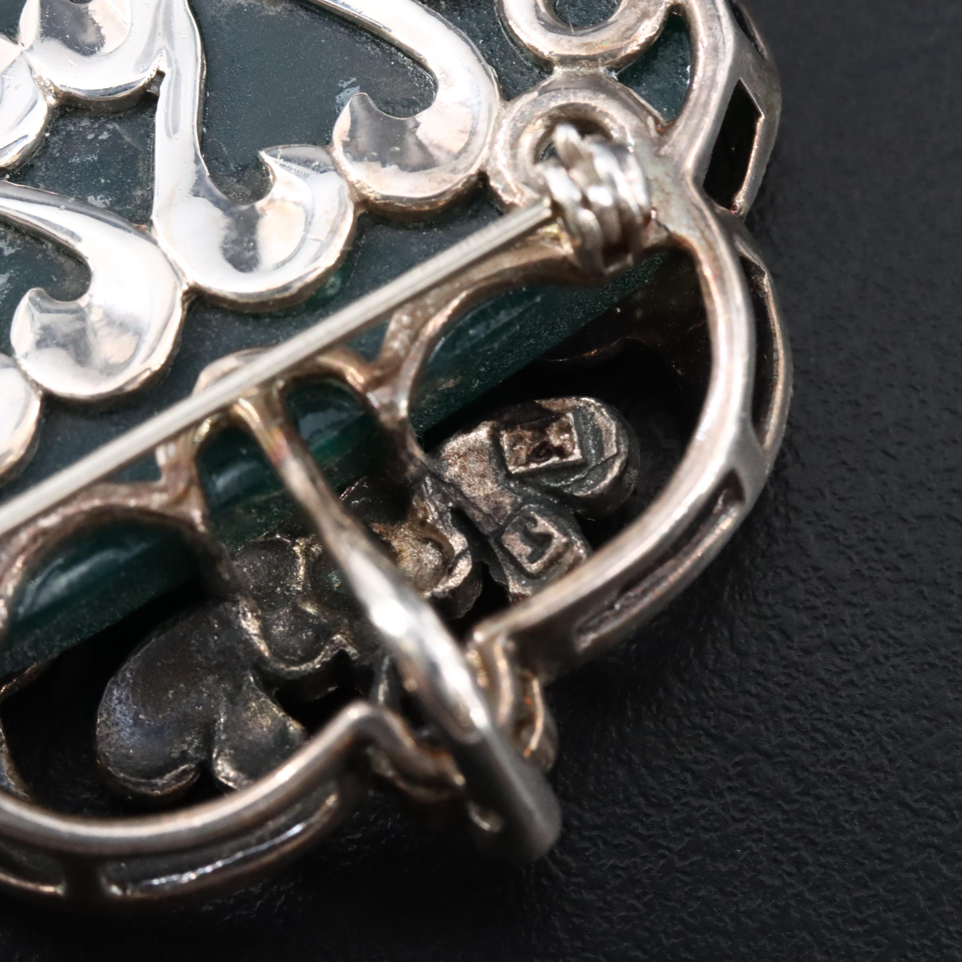 Sterling Chalcedony and Marcasite Converter Brooch