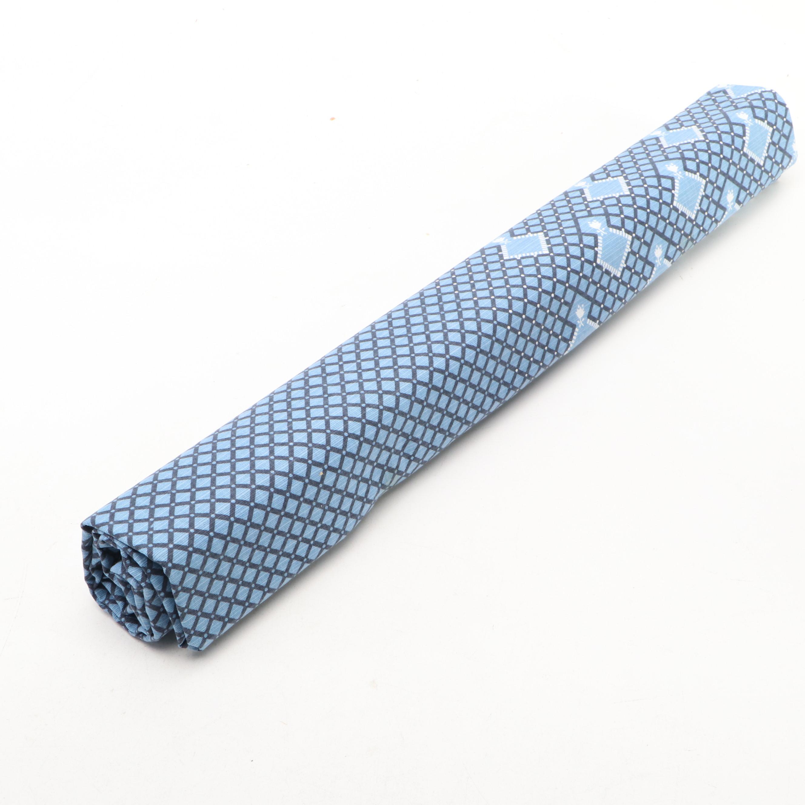 Set of Square Pillowcases in Blue Printed Cotton Blend, With Box