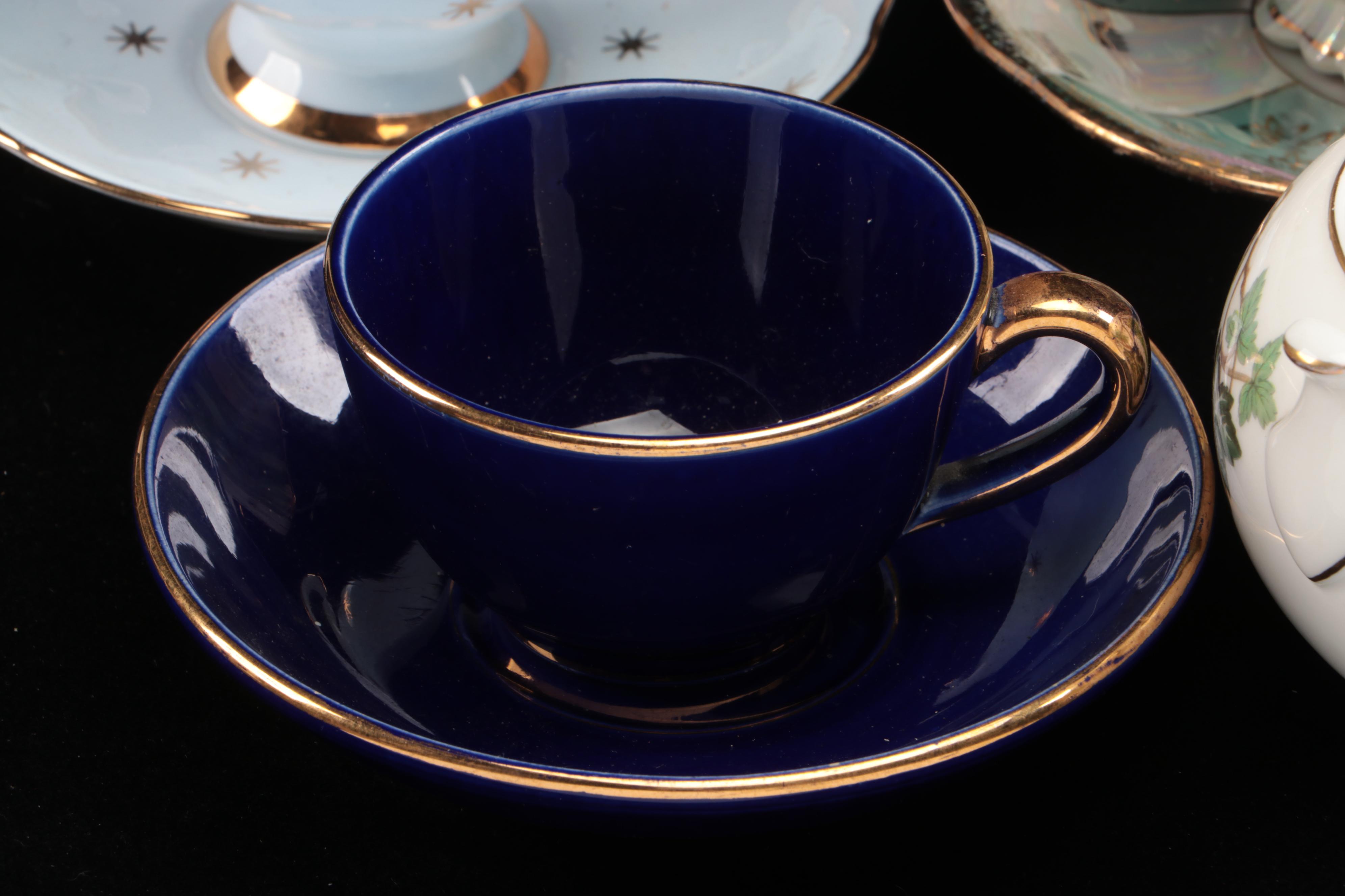 Art Deco Style Lusterware  Cups and Saucers with Other Table Accessories