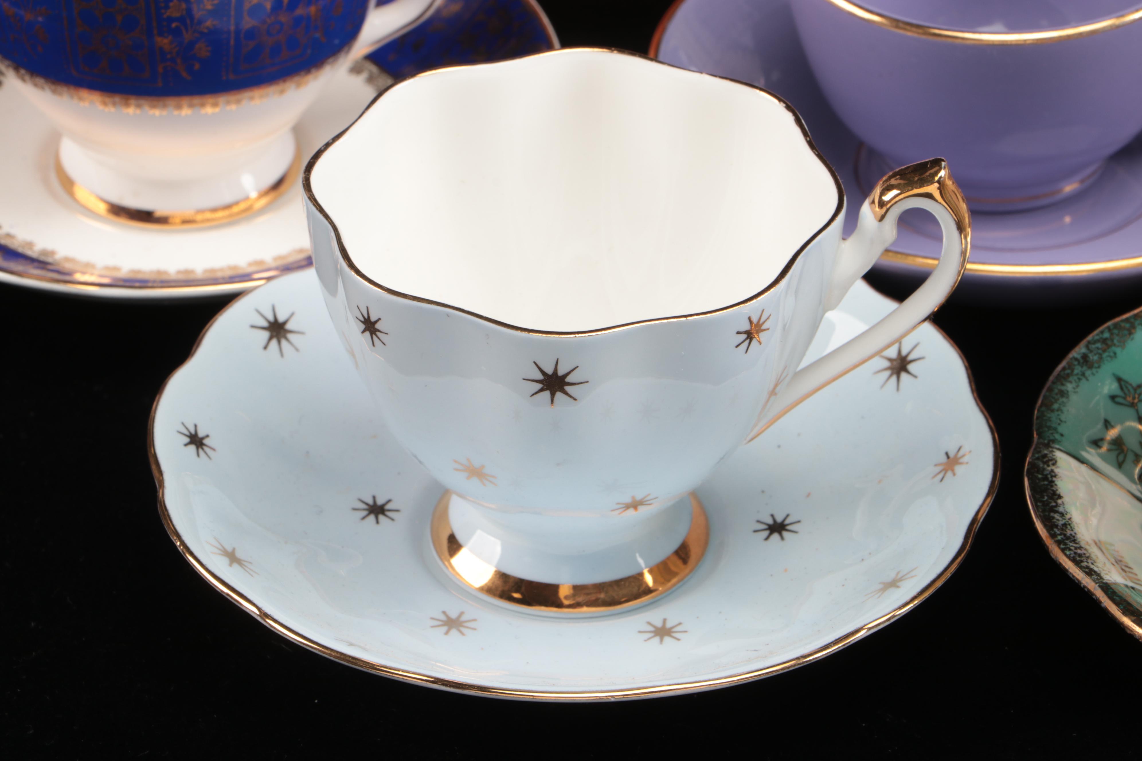 Art Deco Style Lusterware  Cups and Saucers with Other Table Accessories