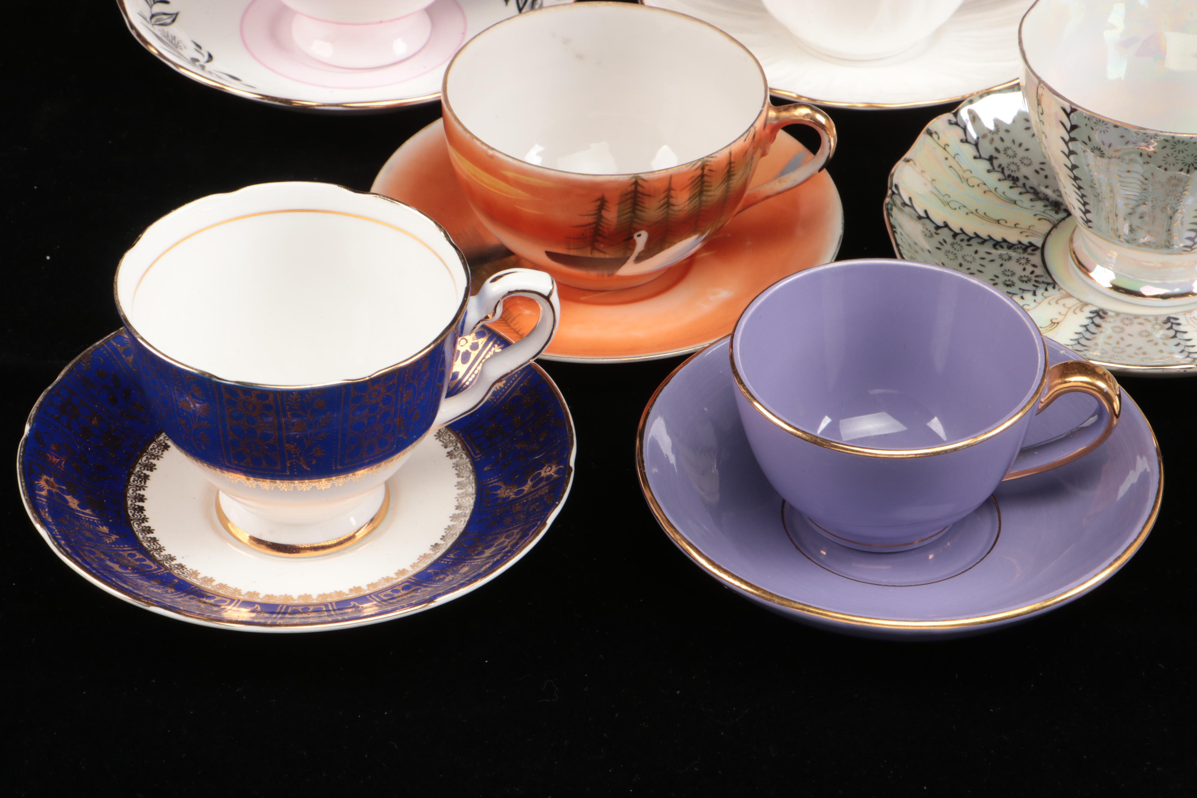 Art Deco Style Lusterware  Cups and Saucers with Other Table Accessories