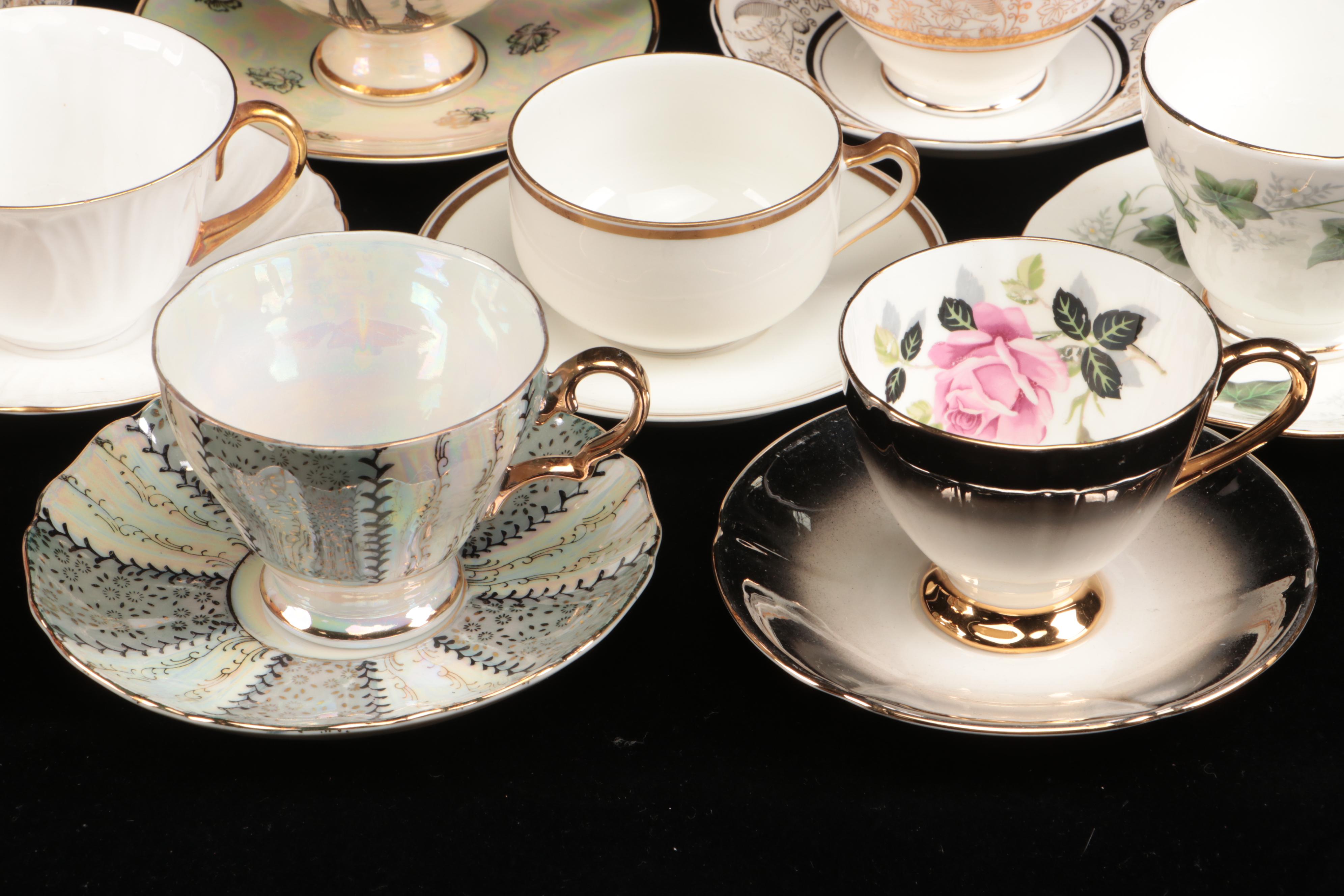 Art Deco Style Lusterware  Cups and Saucers with Other Table Accessories