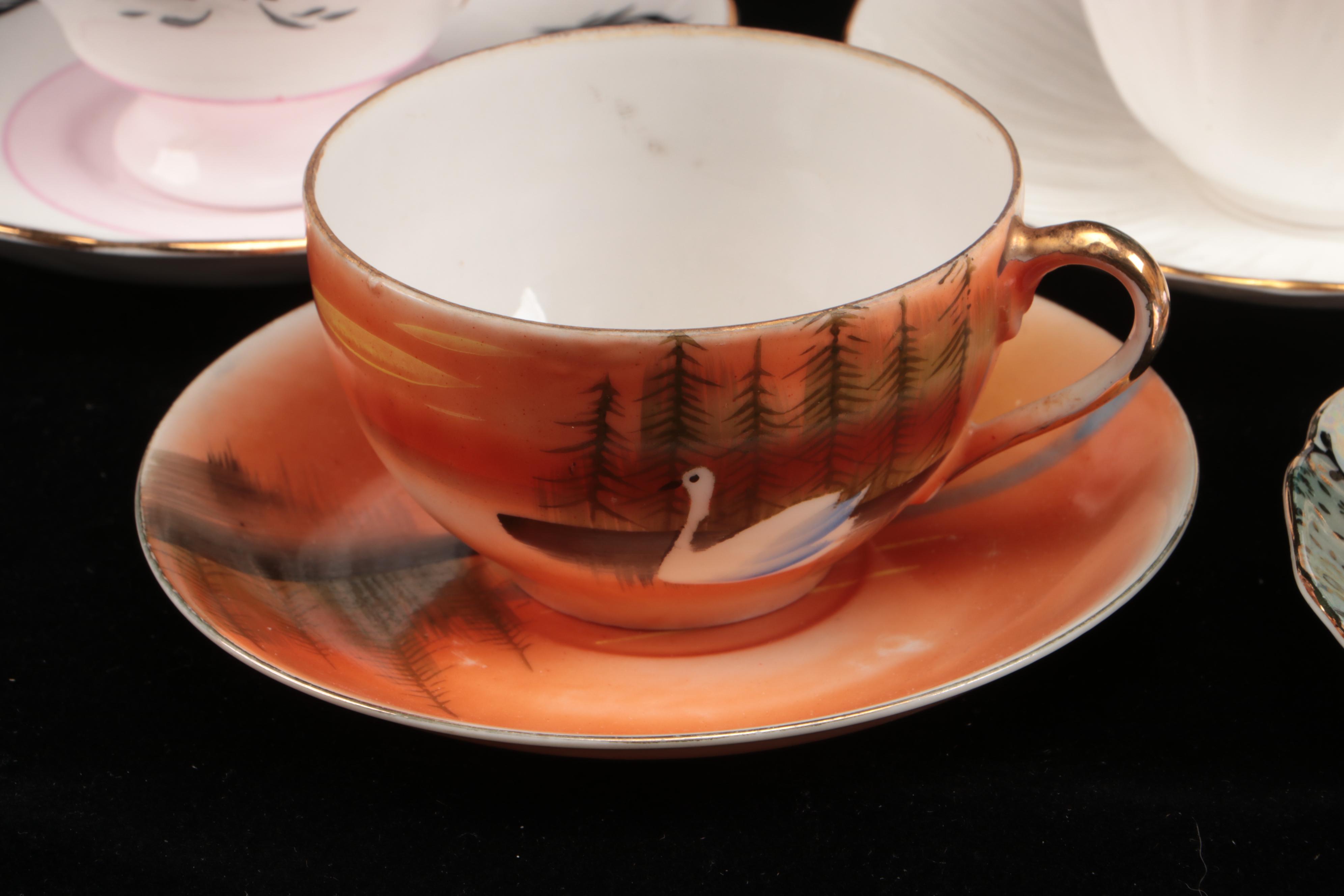 Art Deco Style Lusterware  Cups and Saucers with Other Table Accessories