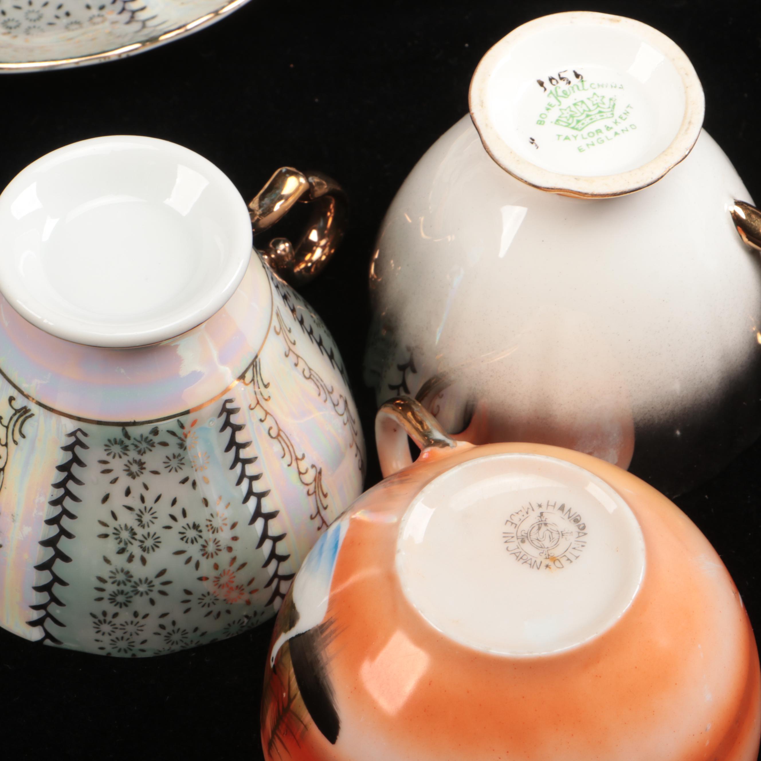 Art Deco Style Lusterware  Cups and Saucers with Other Table Accessories