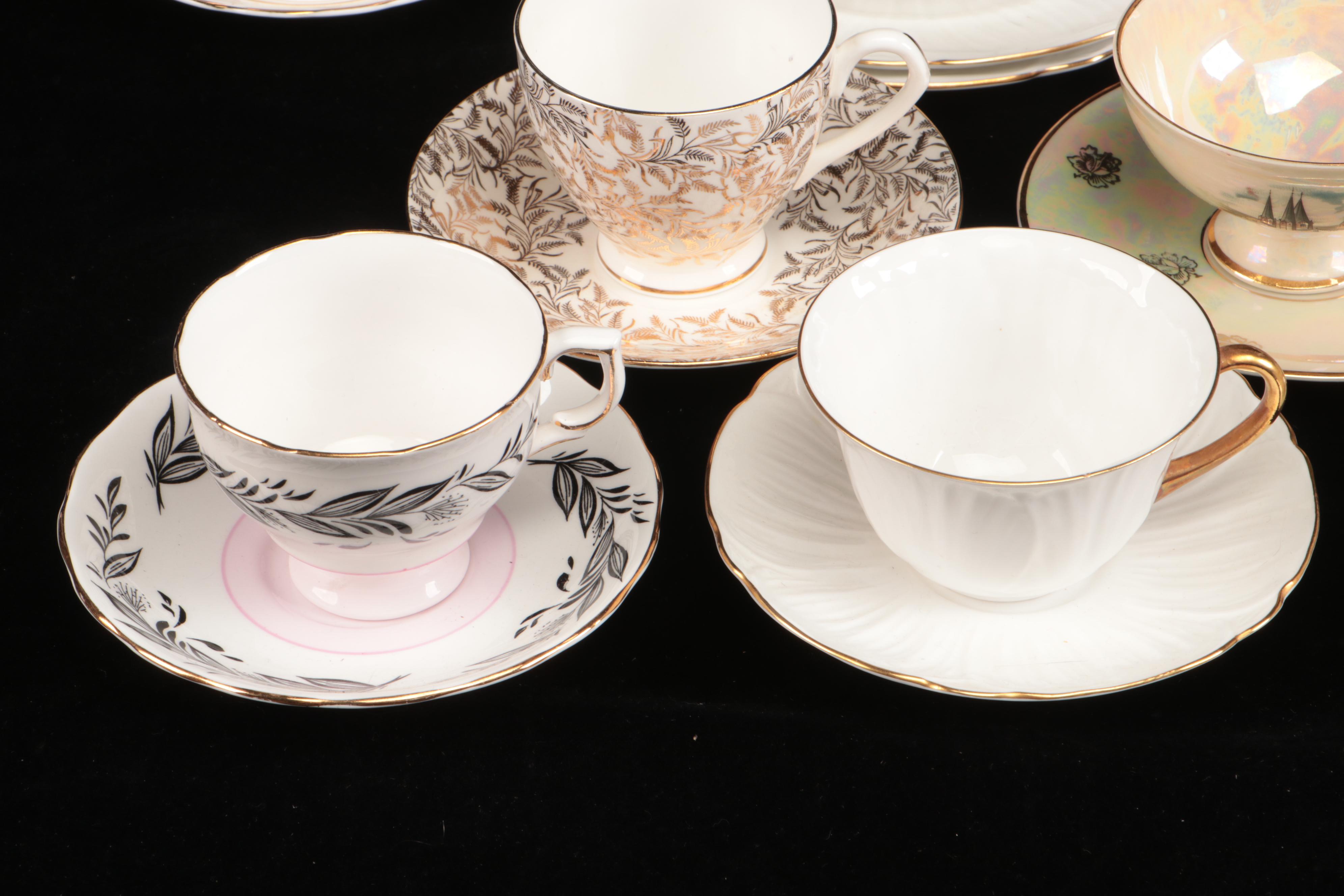 Art Deco Style Lusterware  Cups and Saucers with Other Table Accessories
