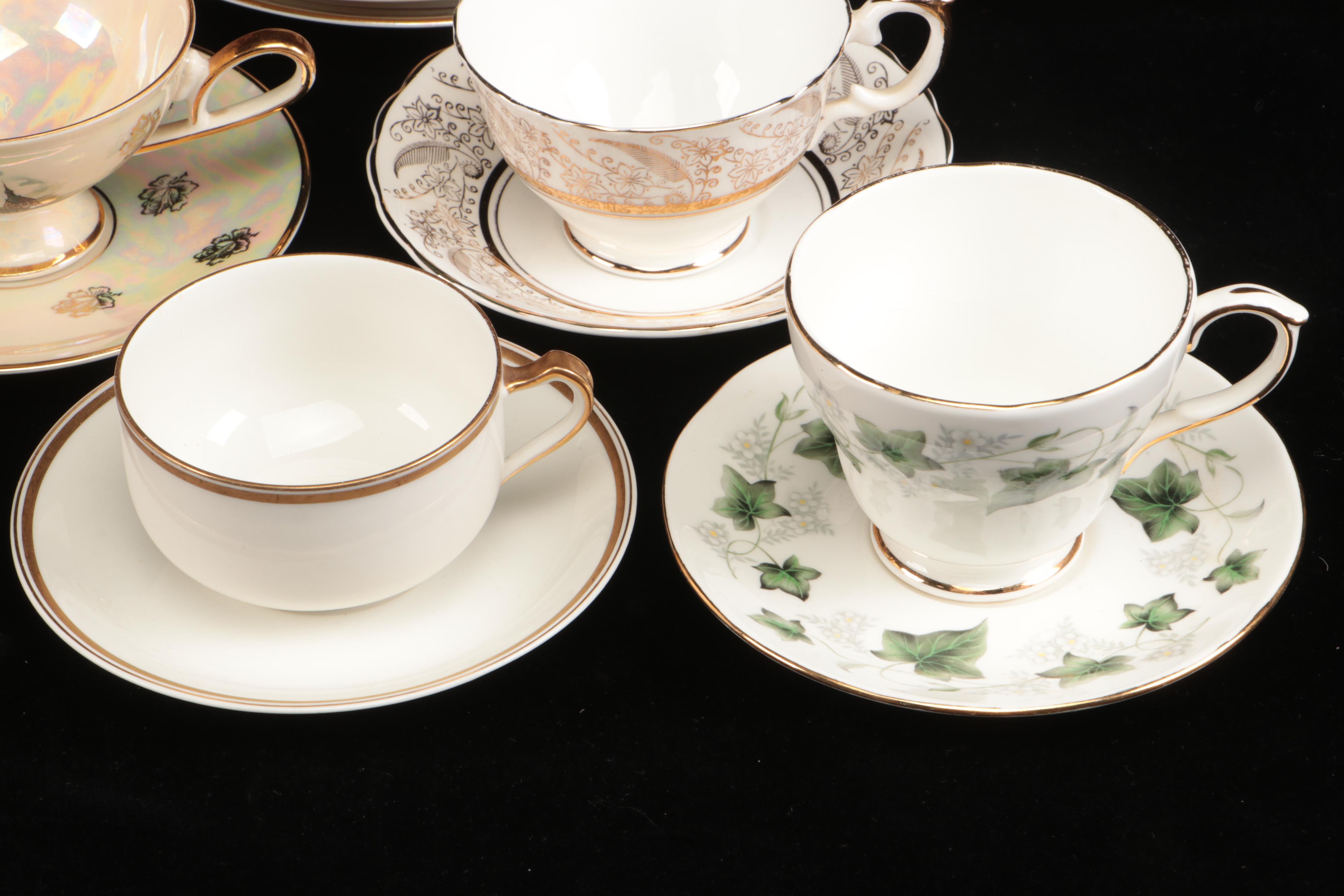 Art Deco Style Lusterware  Cups and Saucers with Other Table Accessories