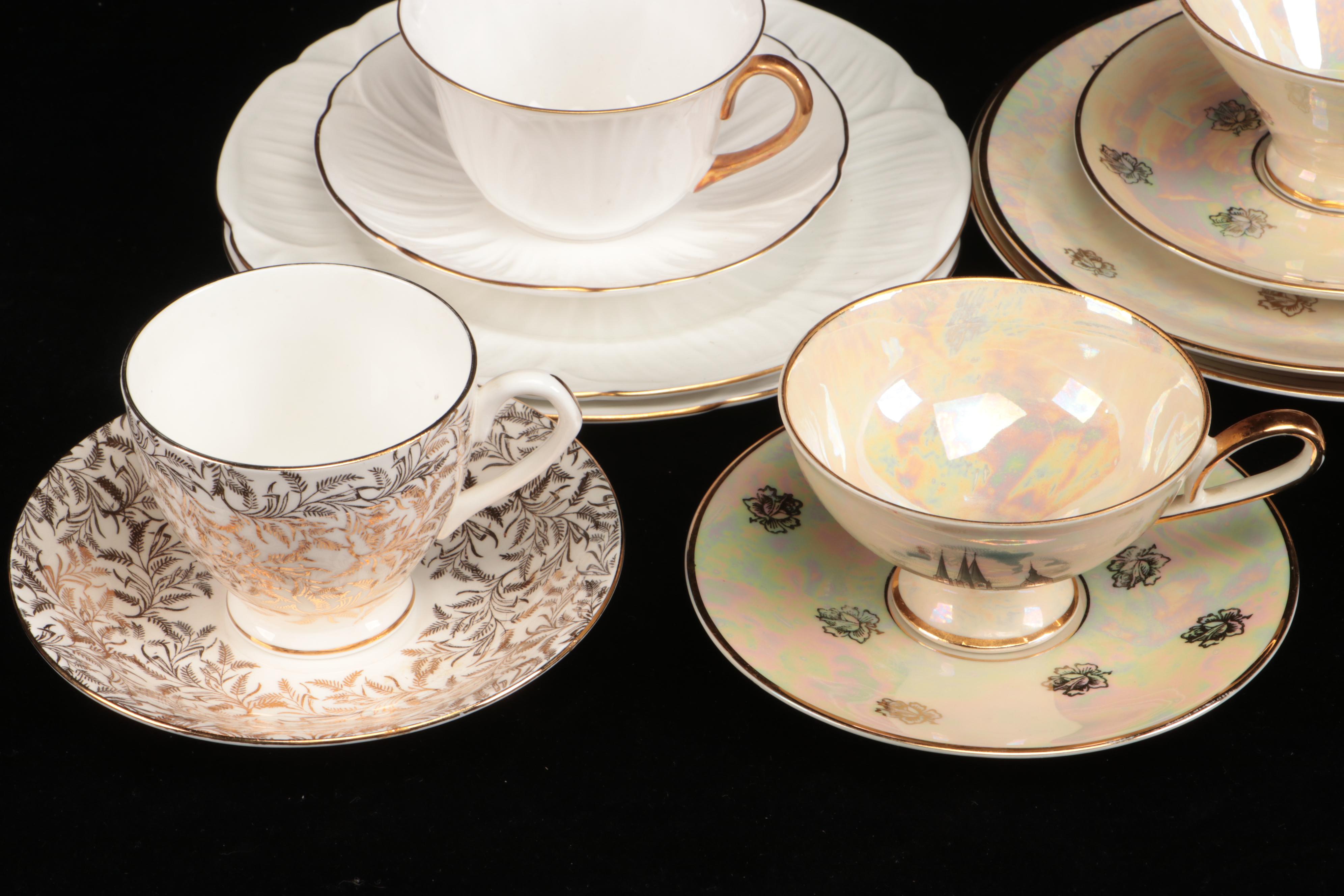 Art Deco Style Lusterware  Cups and Saucers with Other Table Accessories