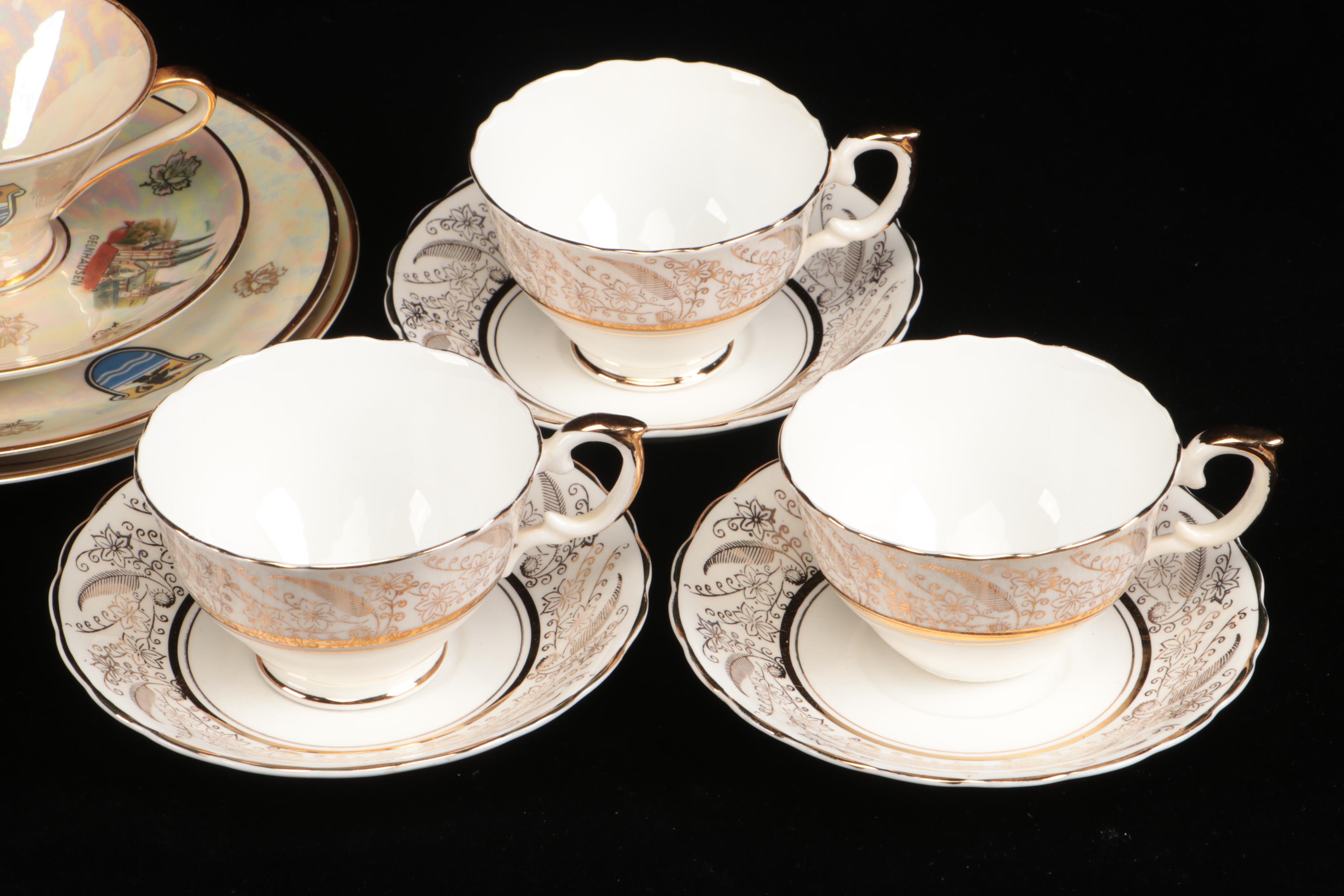 Art Deco Style Lusterware  Cups and Saucers with Other Table Accessories