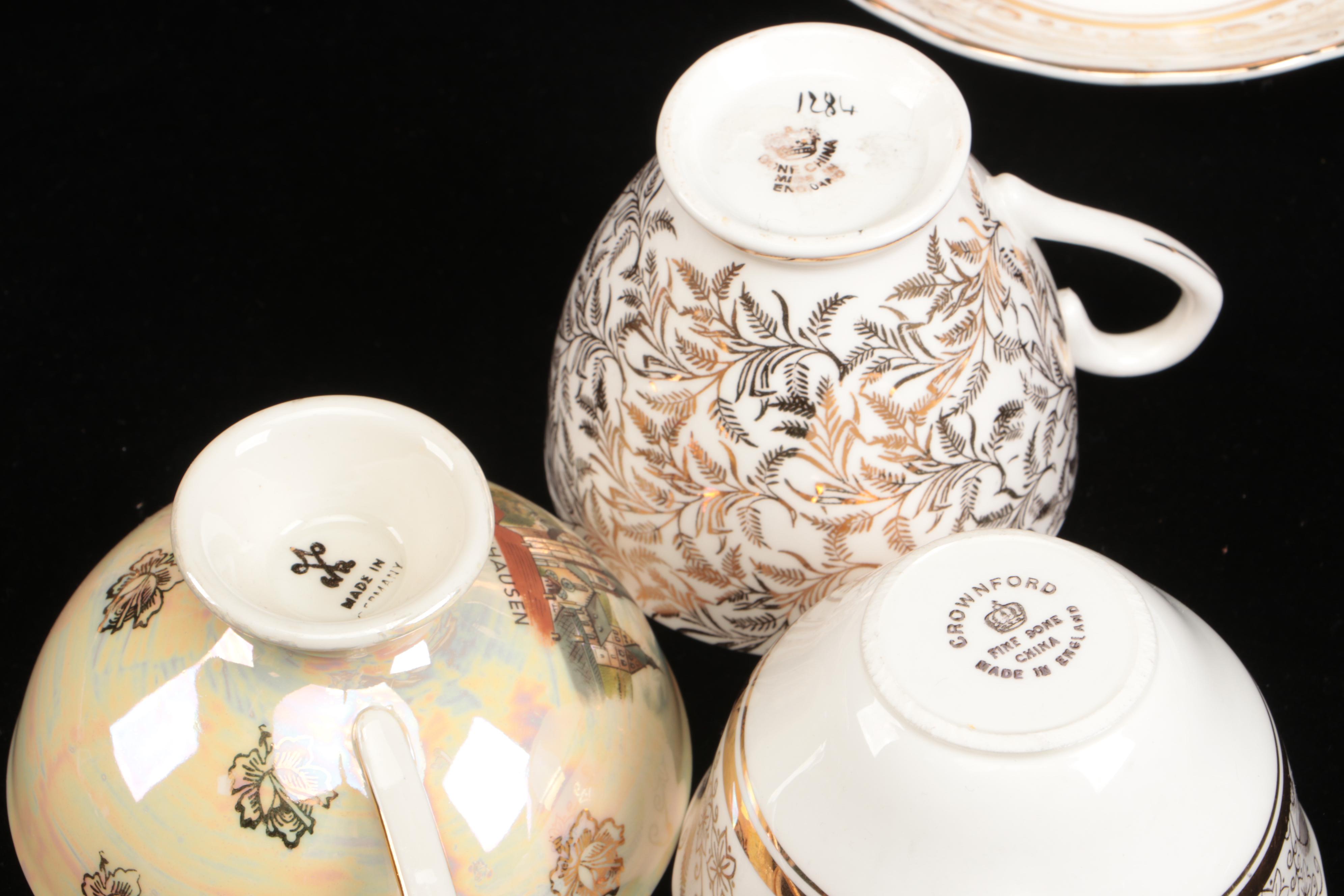 Art Deco Style Lusterware  Cups and Saucers with Other Table Accessories