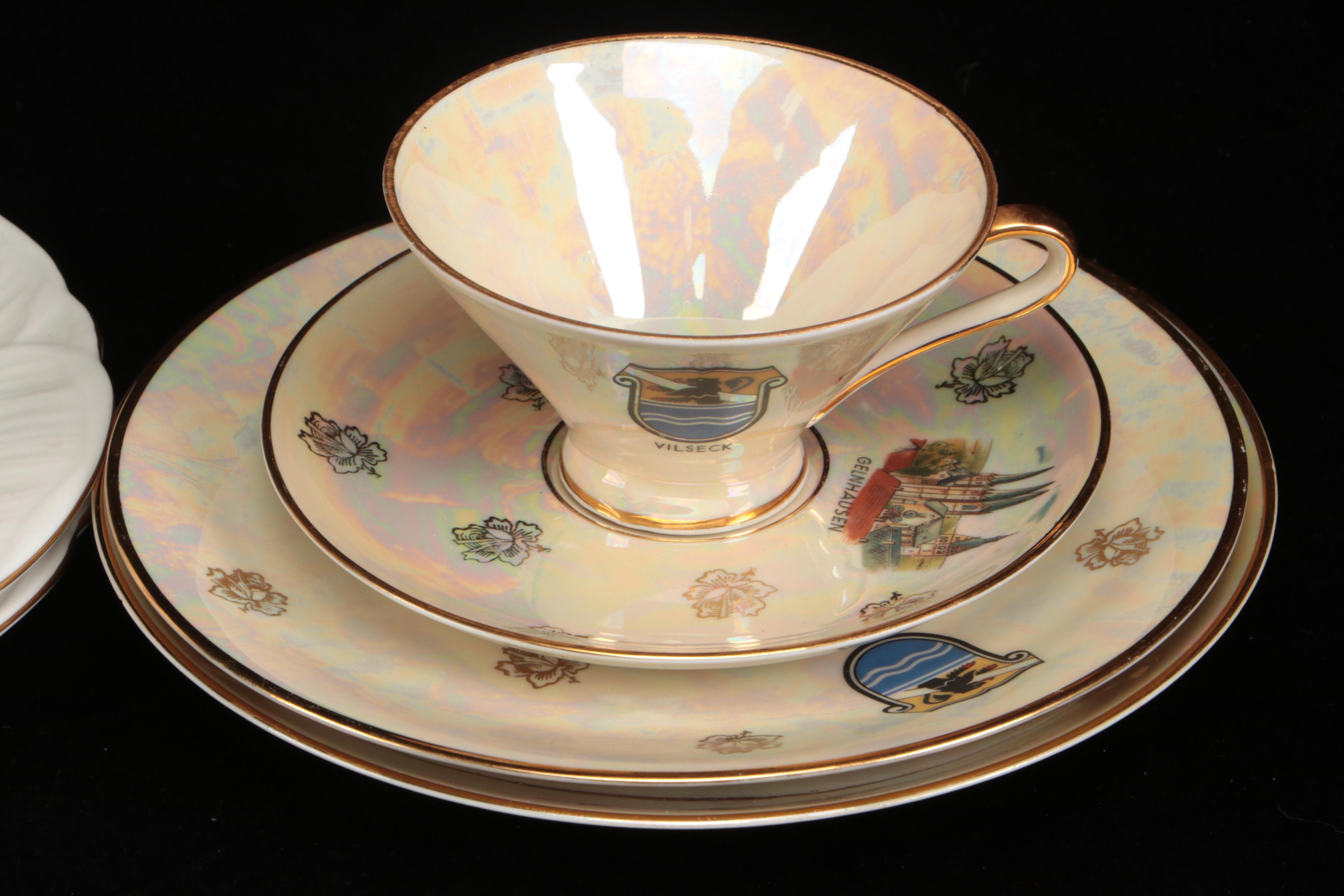 Art Deco Style Lusterware  Cups and Saucers with Other Table Accessories