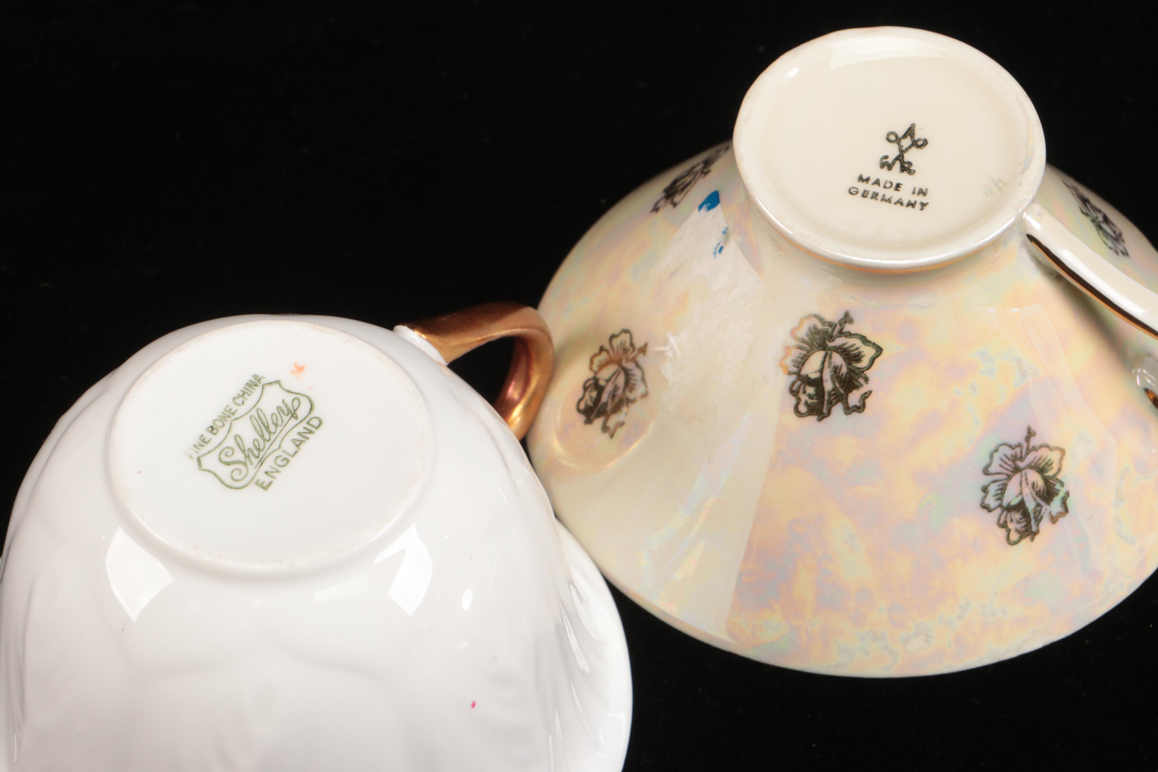 Art Deco Style Lusterware  Cups and Saucers with Other Table Accessories