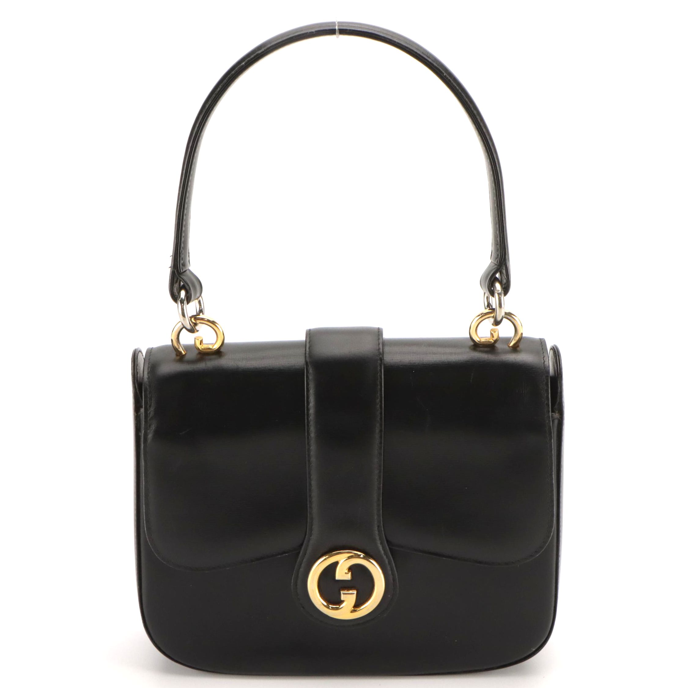 Gucci Vintage Front Flap Two-Way Bag in Black Calfskin Leather