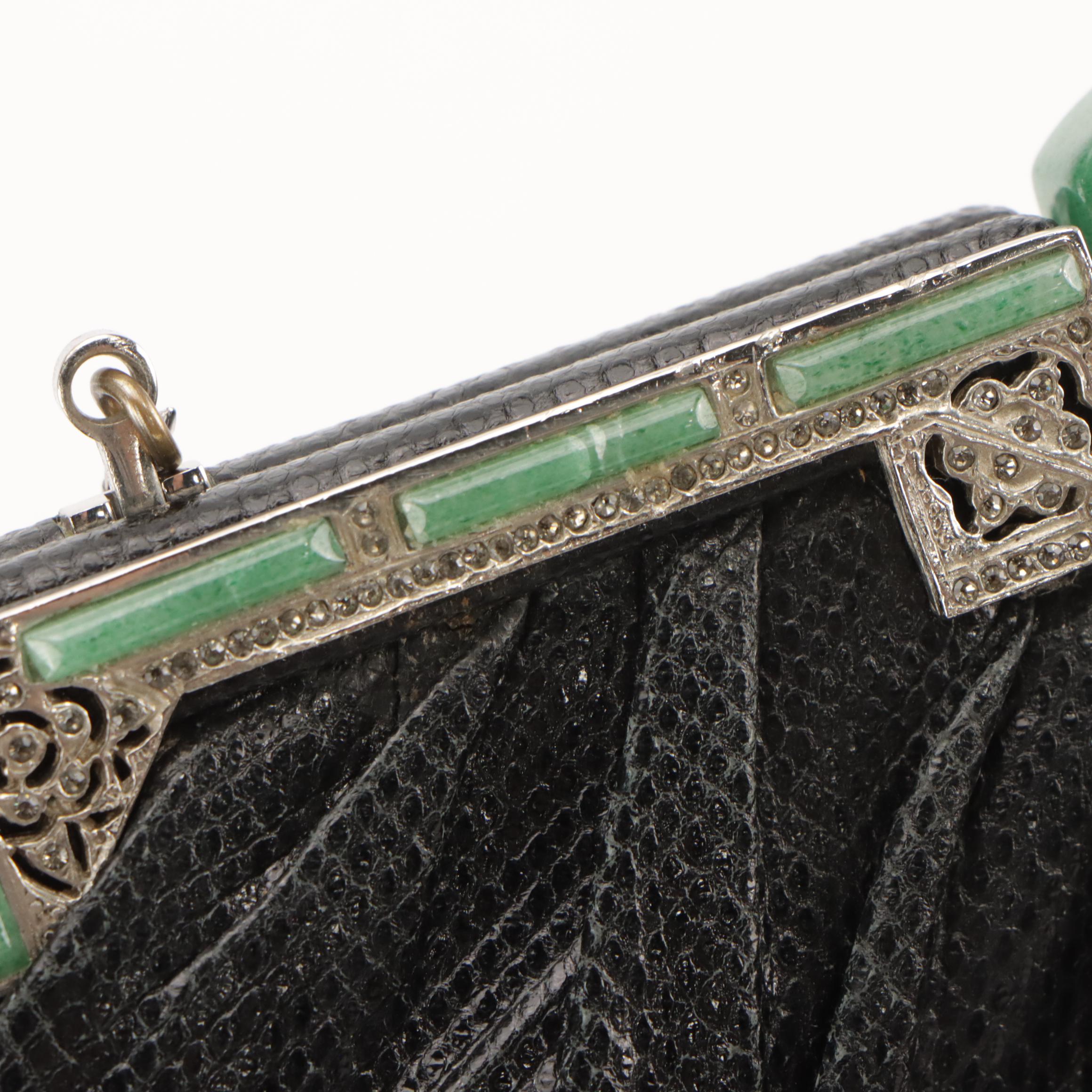Judith Leiber Art Deco Gemstone Frame Lizard Skin Evening Bag with Accessories
