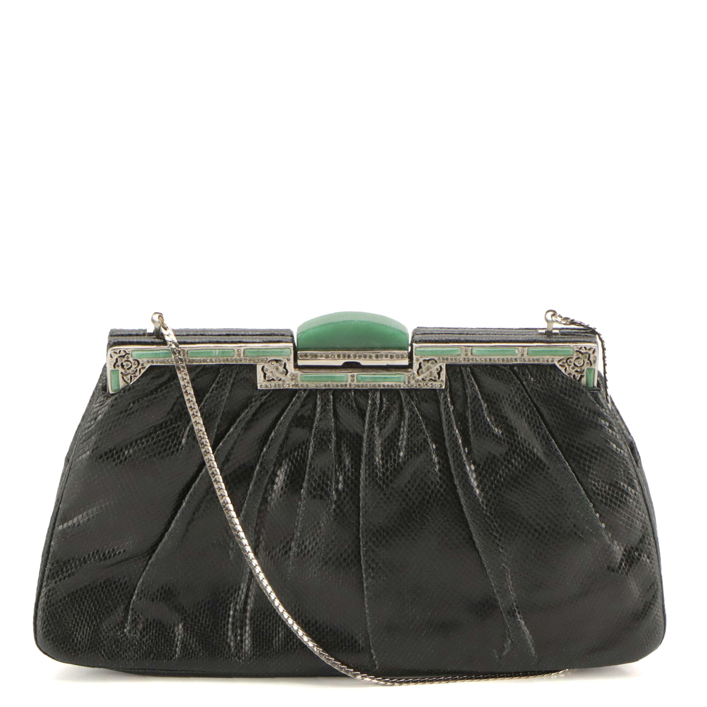 Judith Leiber Art Deco Gemstone Frame Lizard Skin Evening Bag with Accessories