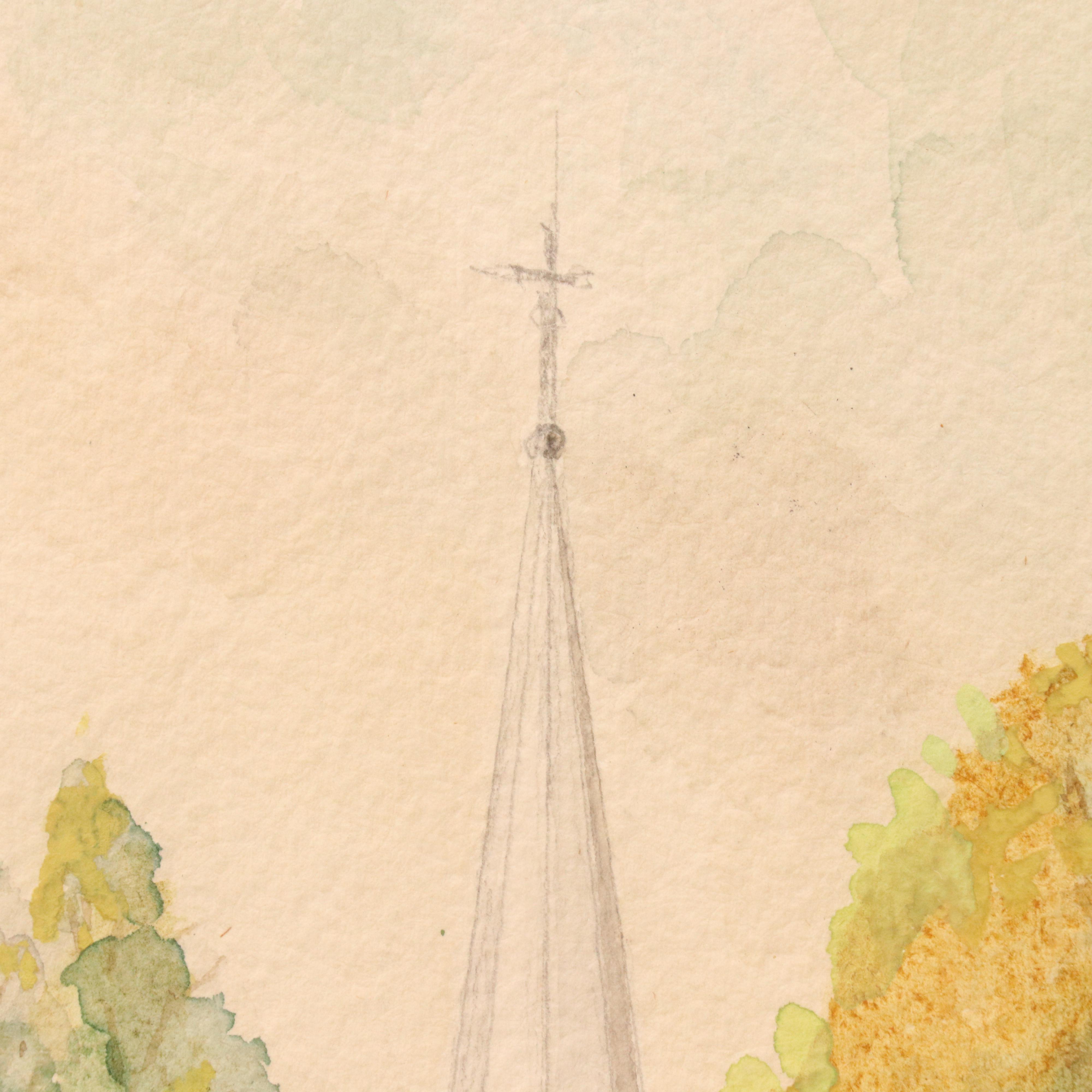 G. M. Gunsteens Watercolor Painting of a Church, Early 20th Century