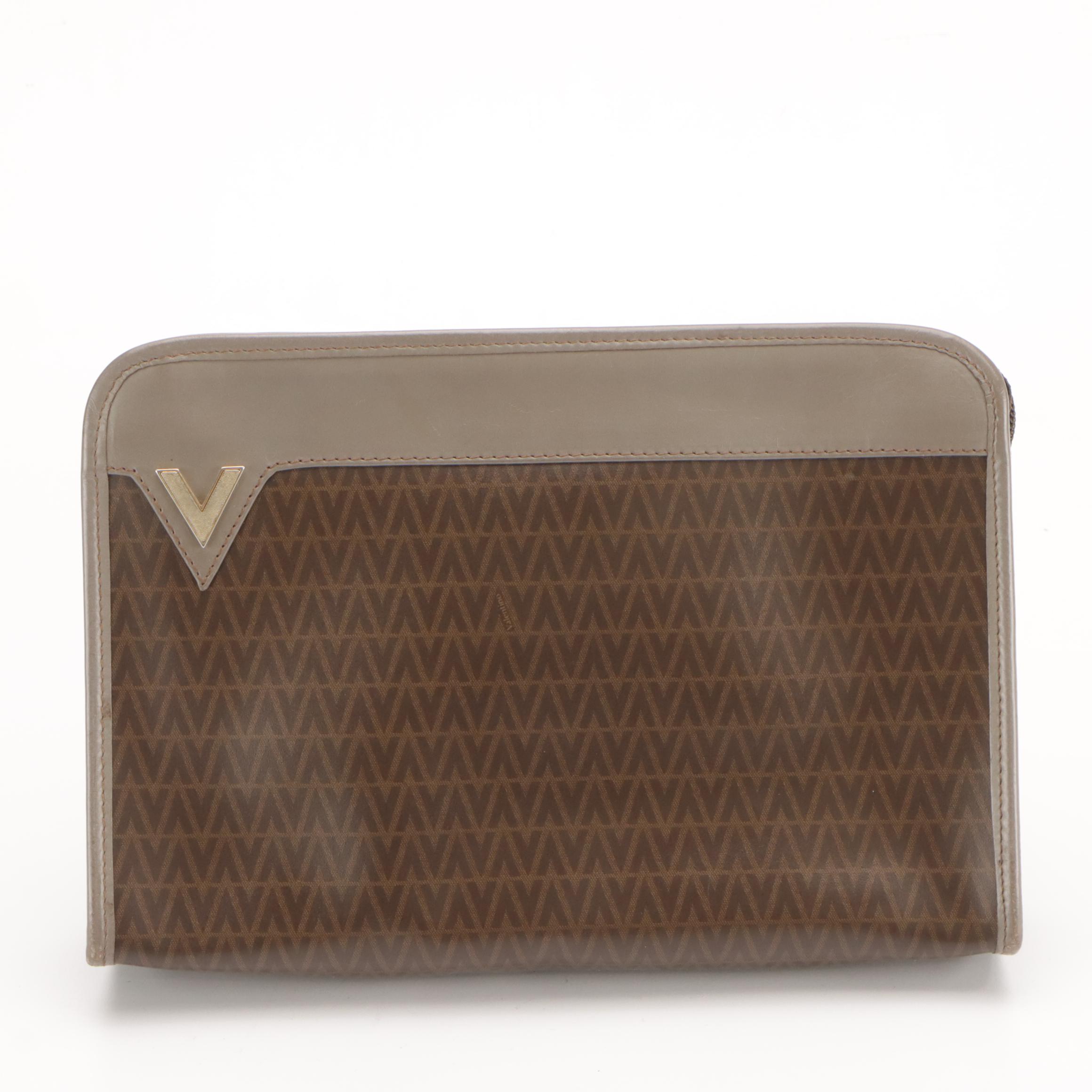 Mario Valentino Camera Bag and Zip Clutch in Logo Leather