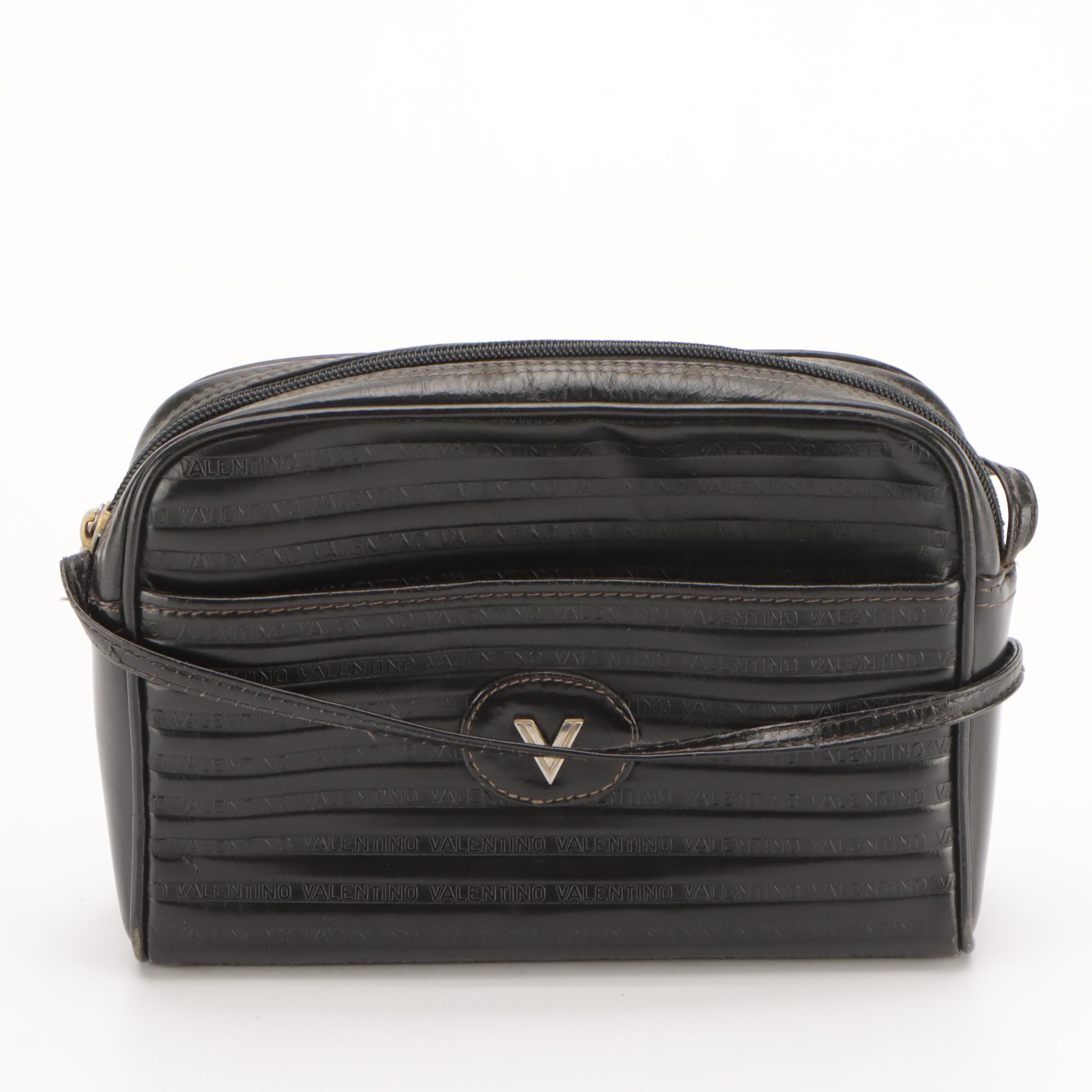 Mario Valentino Camera Bag and Zip Clutch in Logo Leather