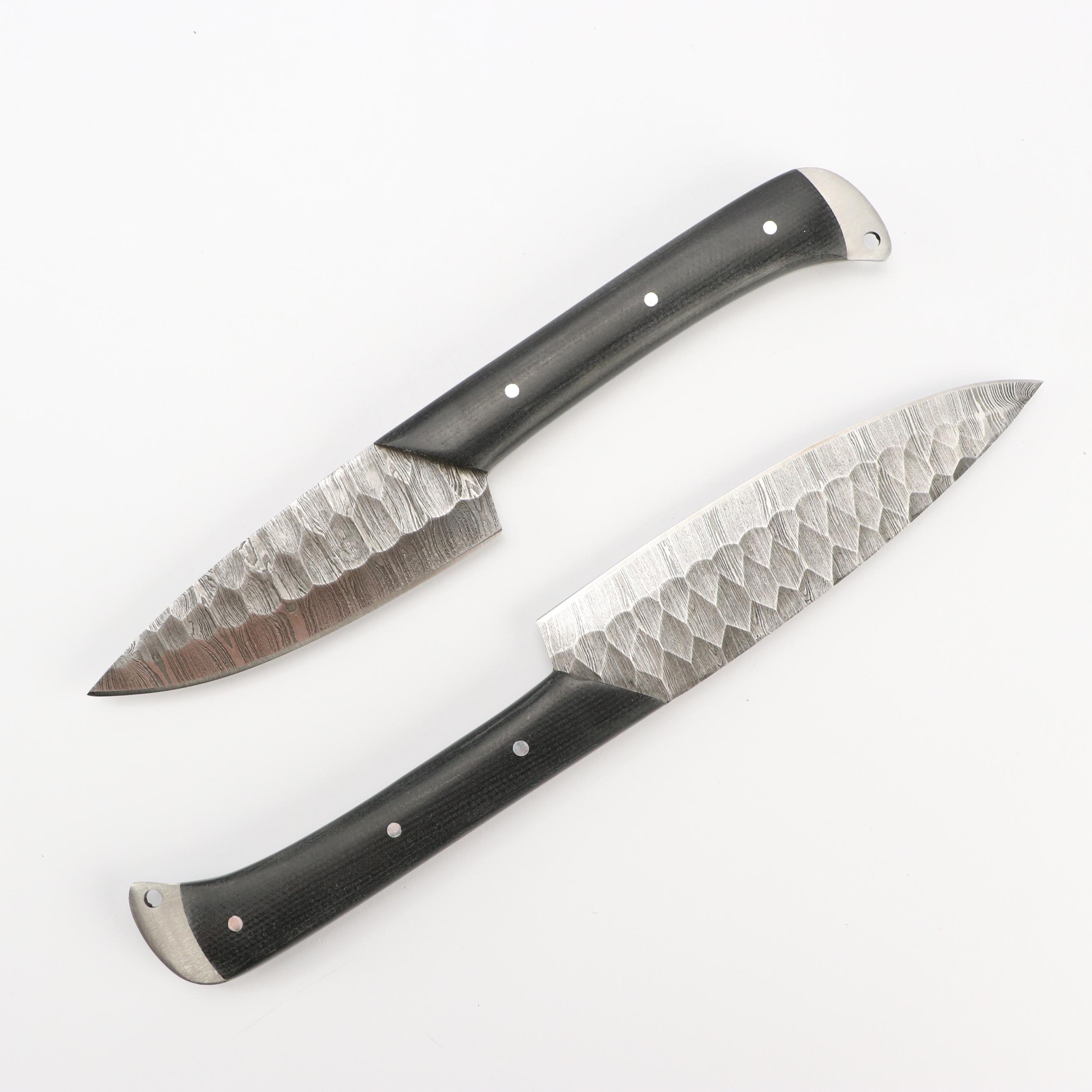 Damascus Steel and Composite Handled Chef's Knife Set in Suede Leather Scabbard