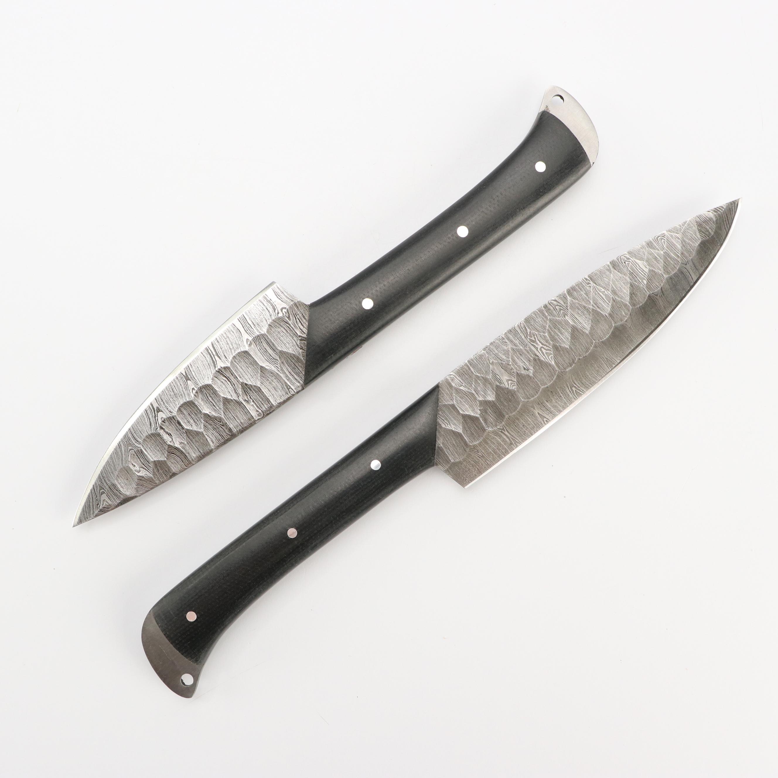 Damascus Steel and Composite Handled Chef's Knife Set in Suede Leather Scabbard