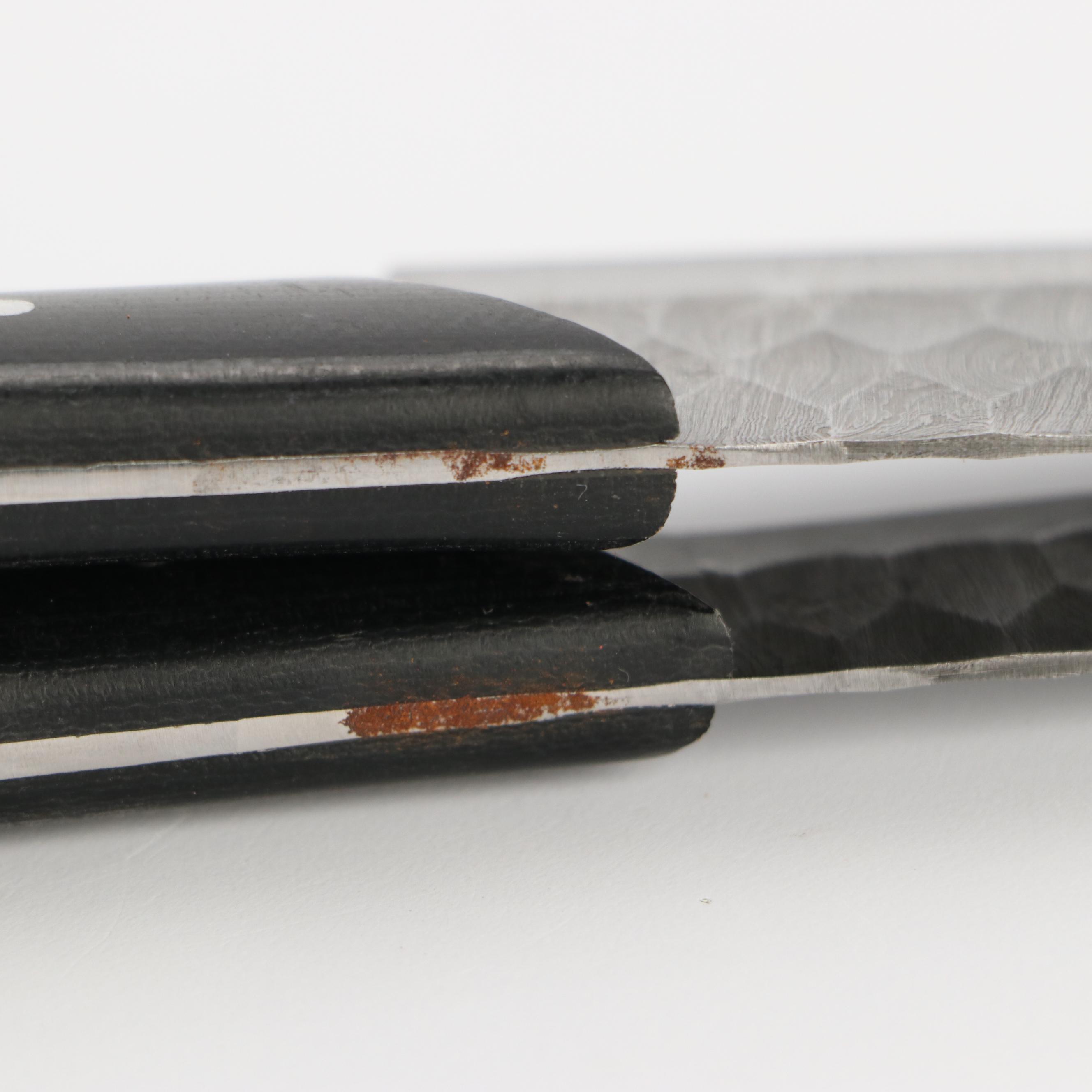 Damascus Steel and Composite Handled Chef's Knife Set in Suede Leather Scabbard